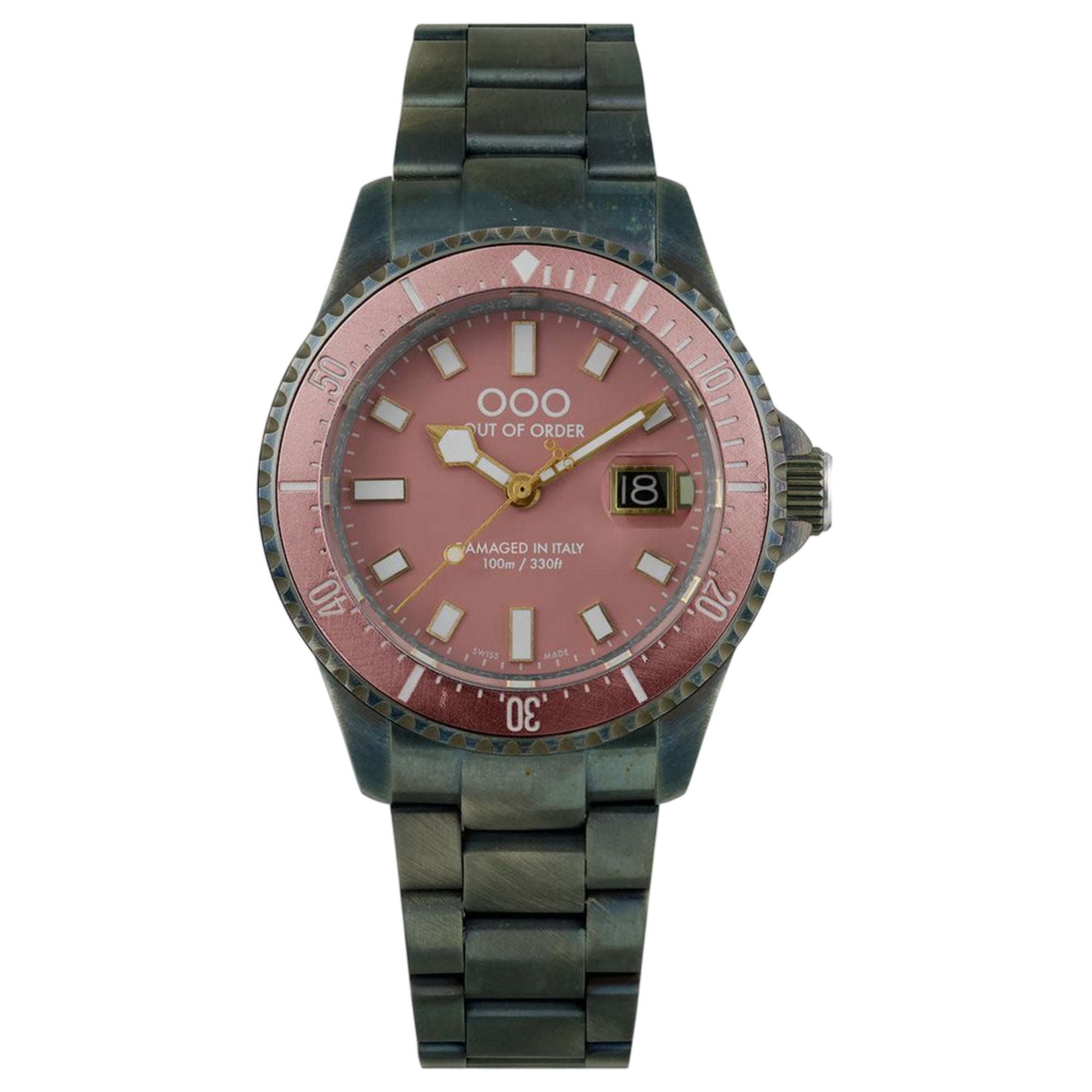 Out of Order Casanova Ultra Distressed Quartz Pink Dial Steel Strap Men's Watch OOO.001-27.CI