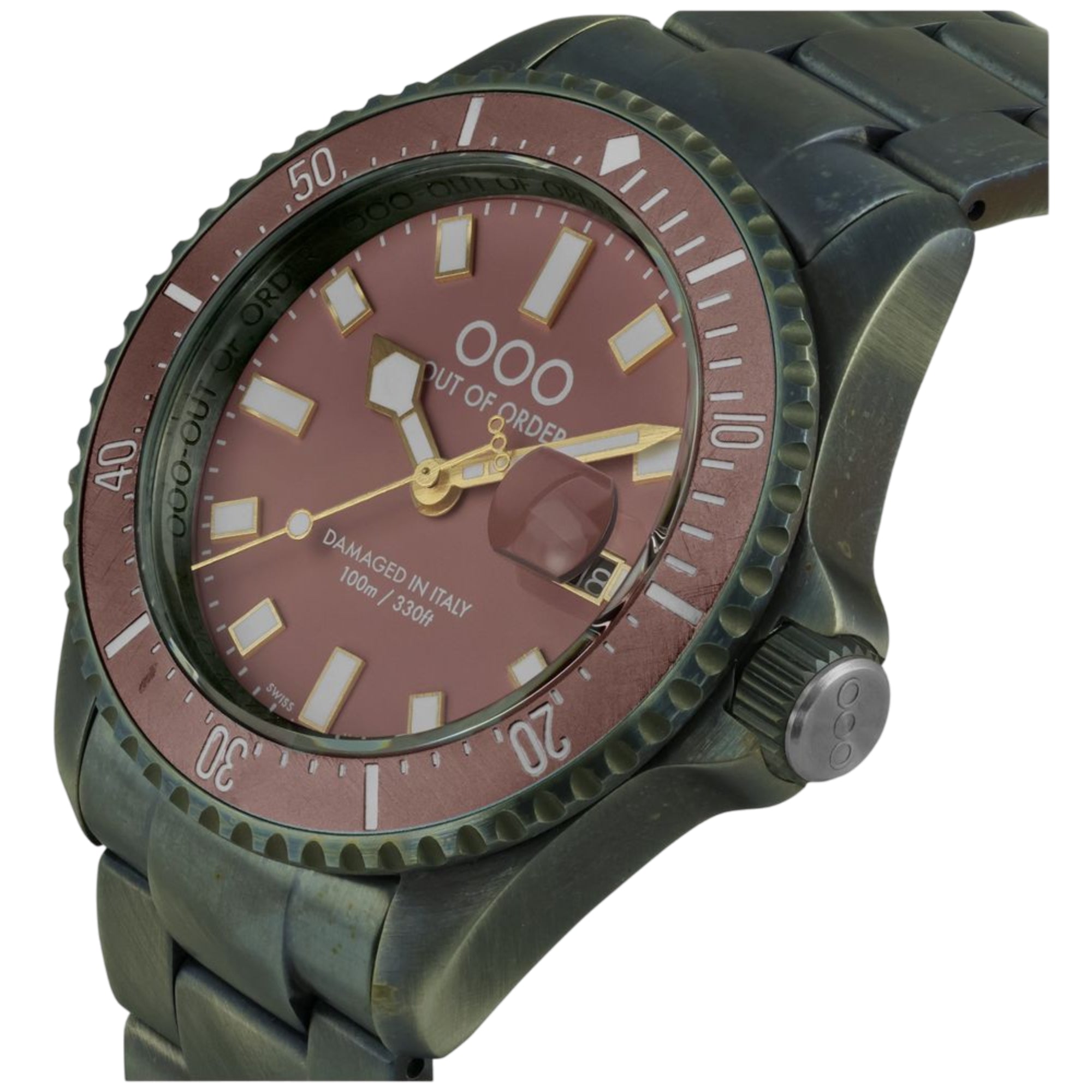 Out of Order Casanova Ultra Distressed Quartz Pink Dial Steel Strap Men's Watch OOO.001-27.CI