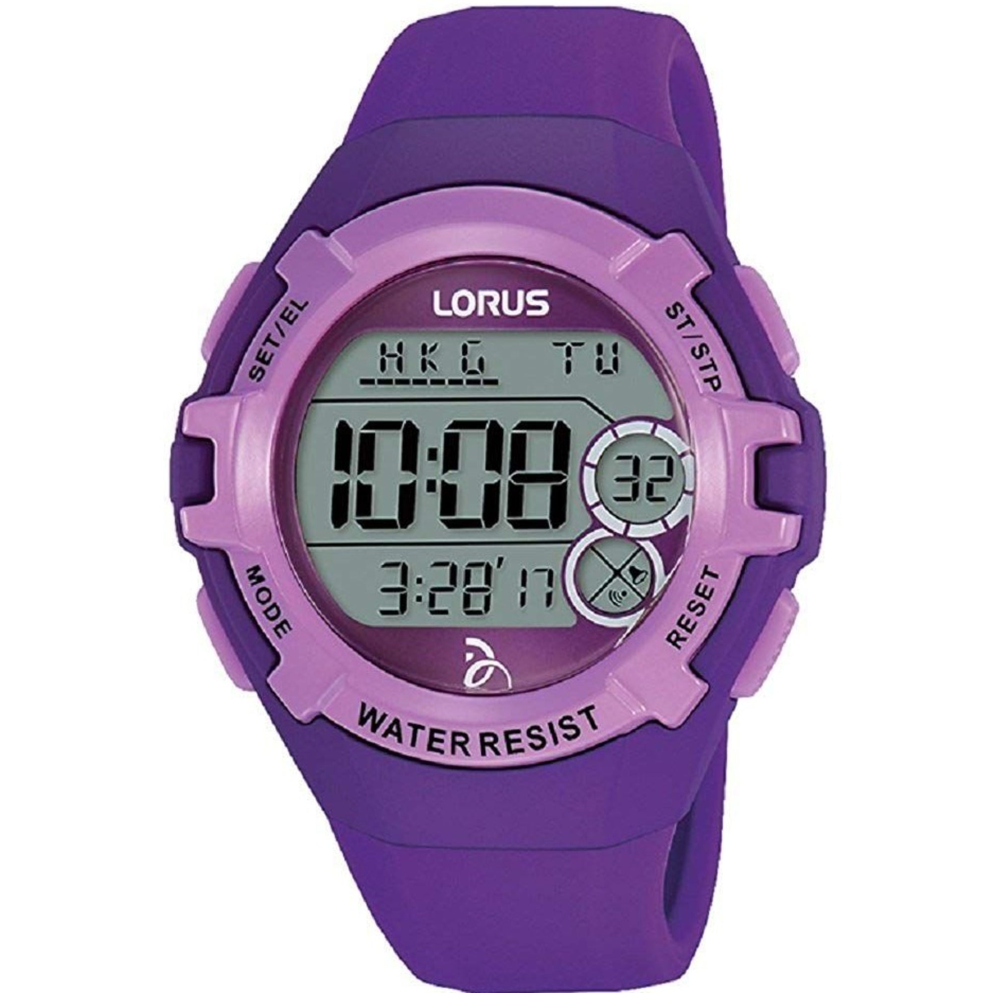 Lorus Purple Resin Case Purple Rubber Strap Purple Dial Ladies Watch R2395LX9