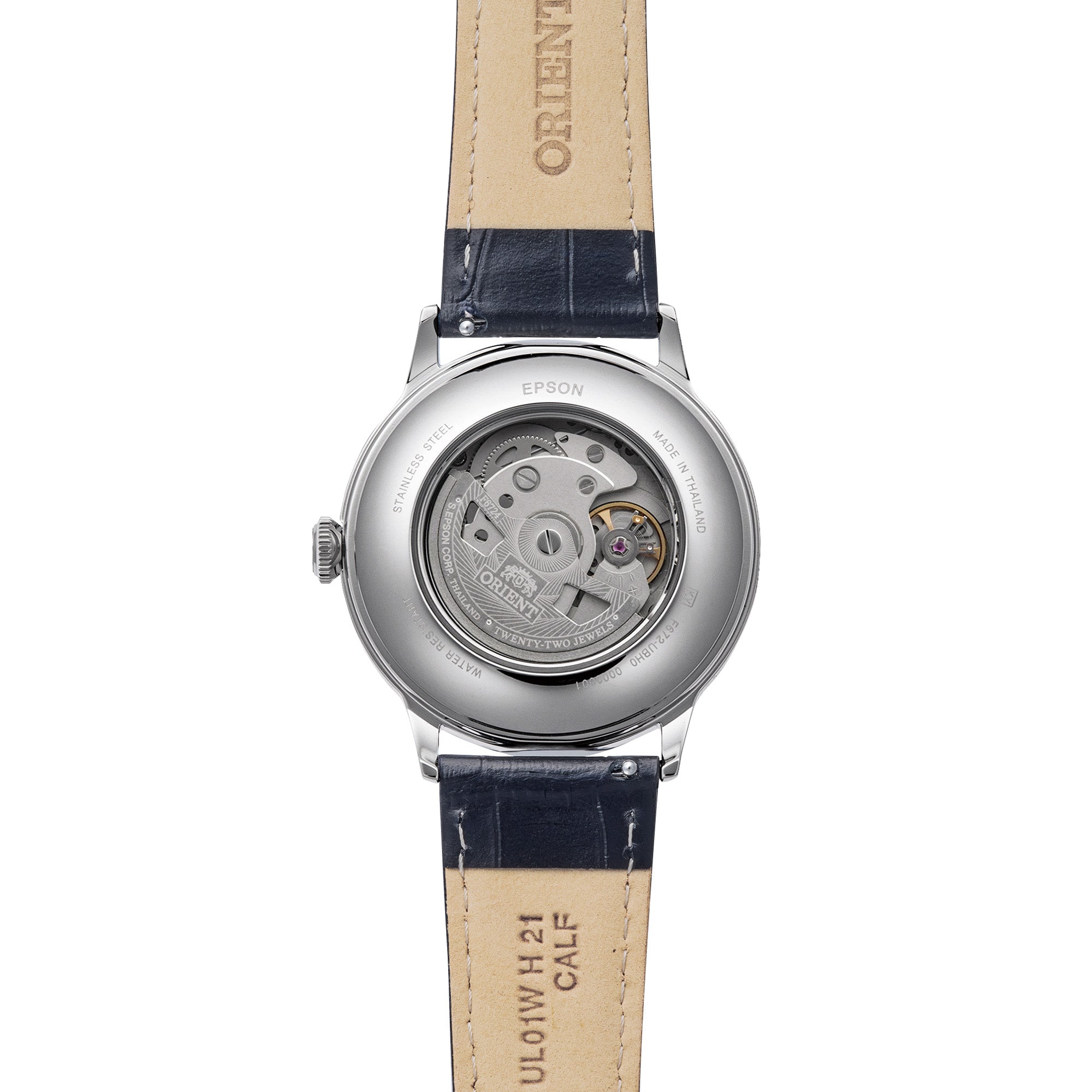 Orient Bambino RA-AC0031S30B black leather strap detail