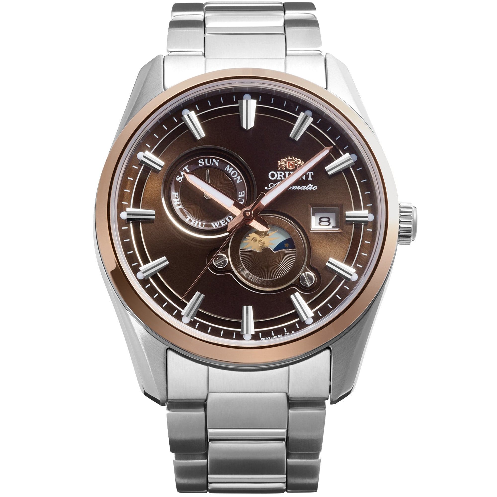Orient Stretto 41.5mm Sun & Moon Brown Dial Steel Men's Automatic Watch RA-AK0313Y30B