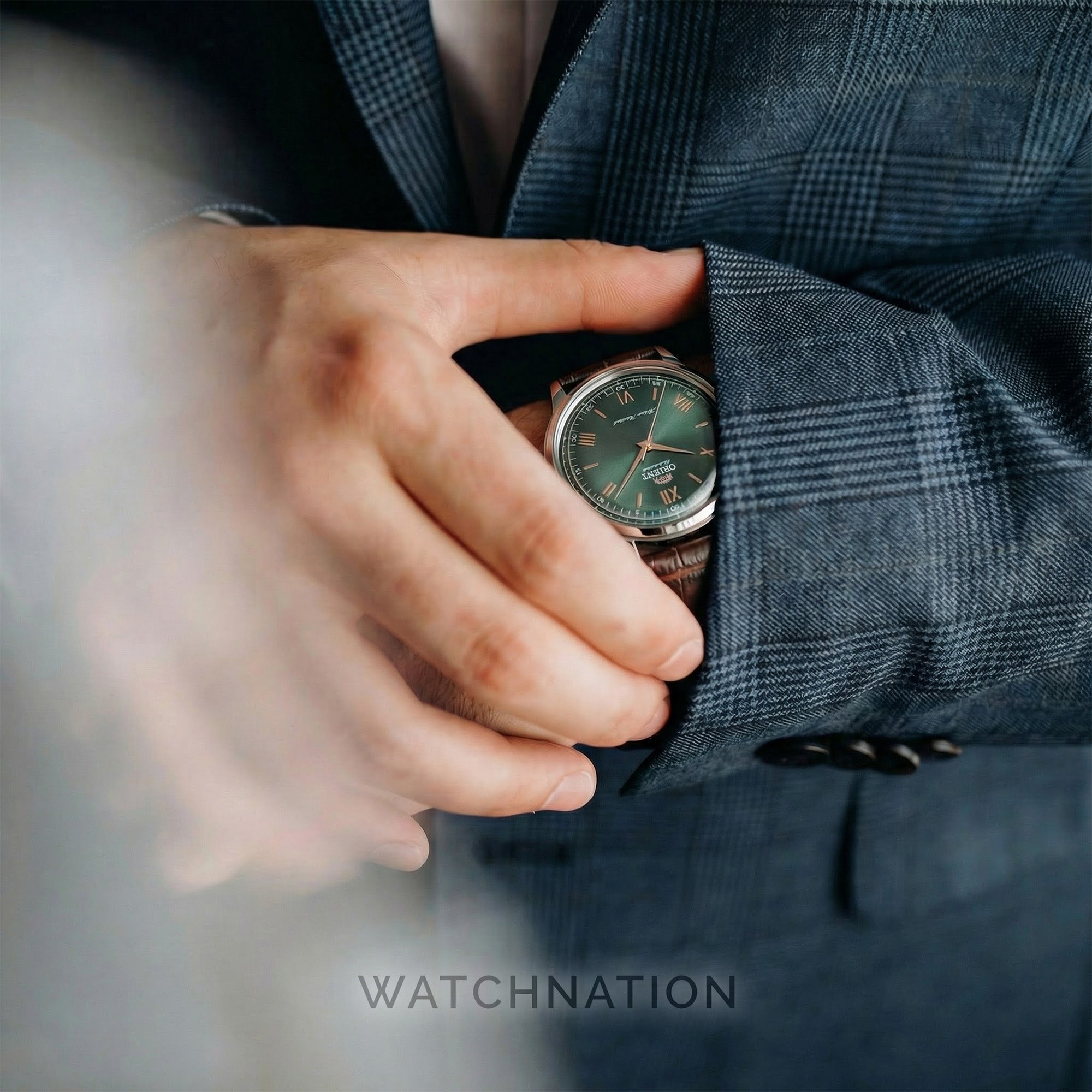 Orient Bambino Classic Vintage Style Green Dial Leather Strap Men's Dress Watch RA-BB0001E30B