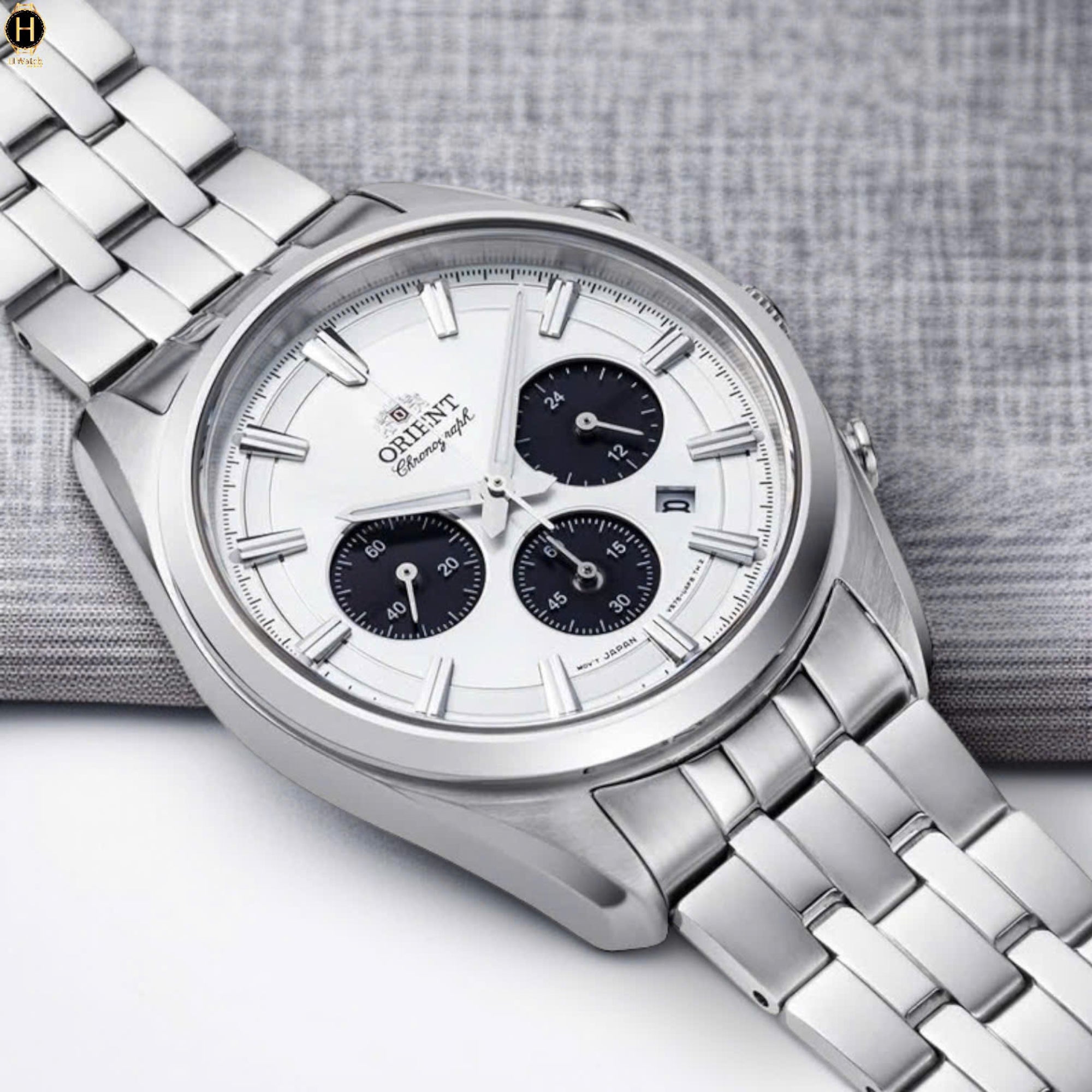 Orient Contemporary Stretto Date Solar Chronograph White Dial Steel Strap Men’s Watch RA-TX0305S10B