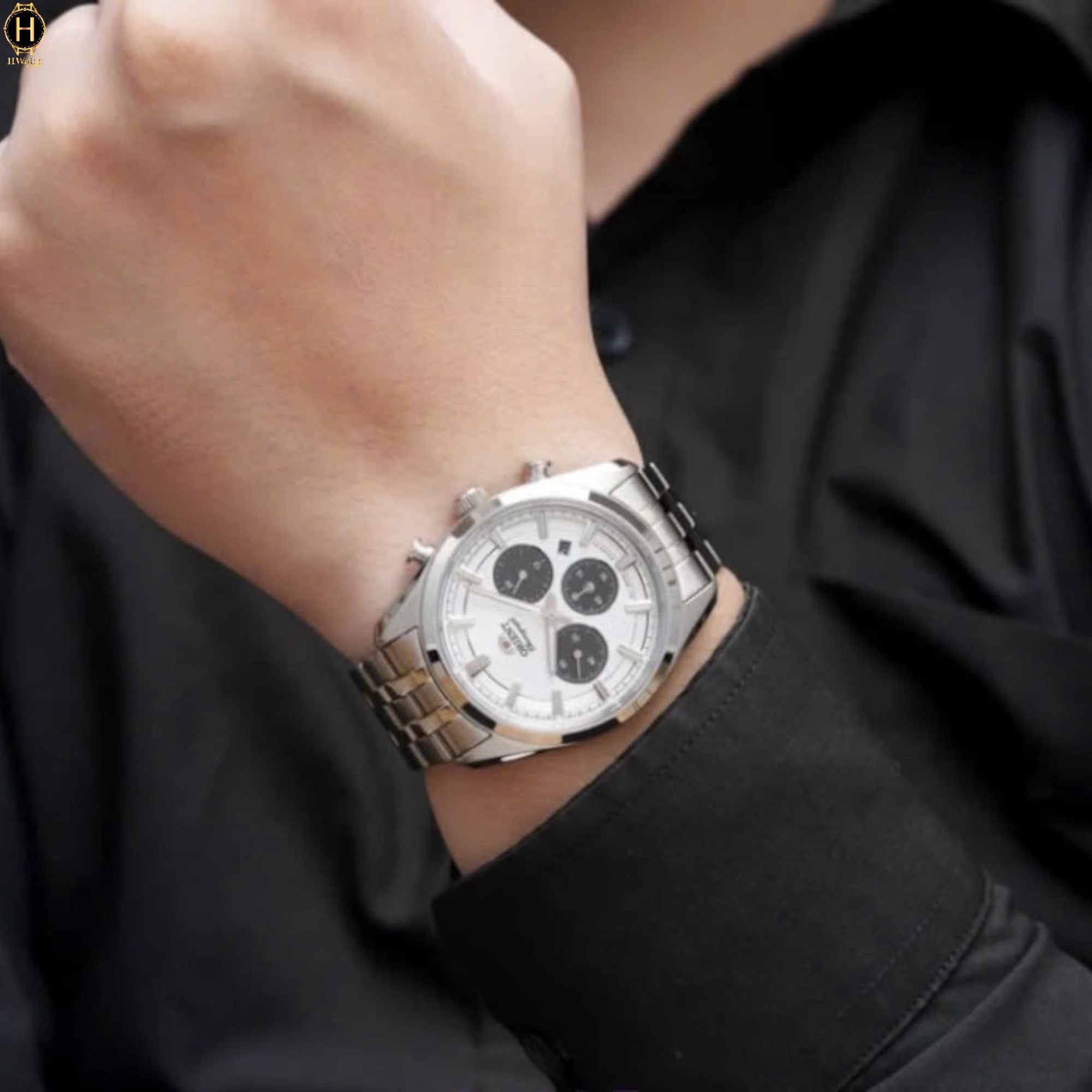 Orient Contemporary Stretto Date Solar Chronograph White Dial Steel Strap Men’s Watch RA-TX0305S10B