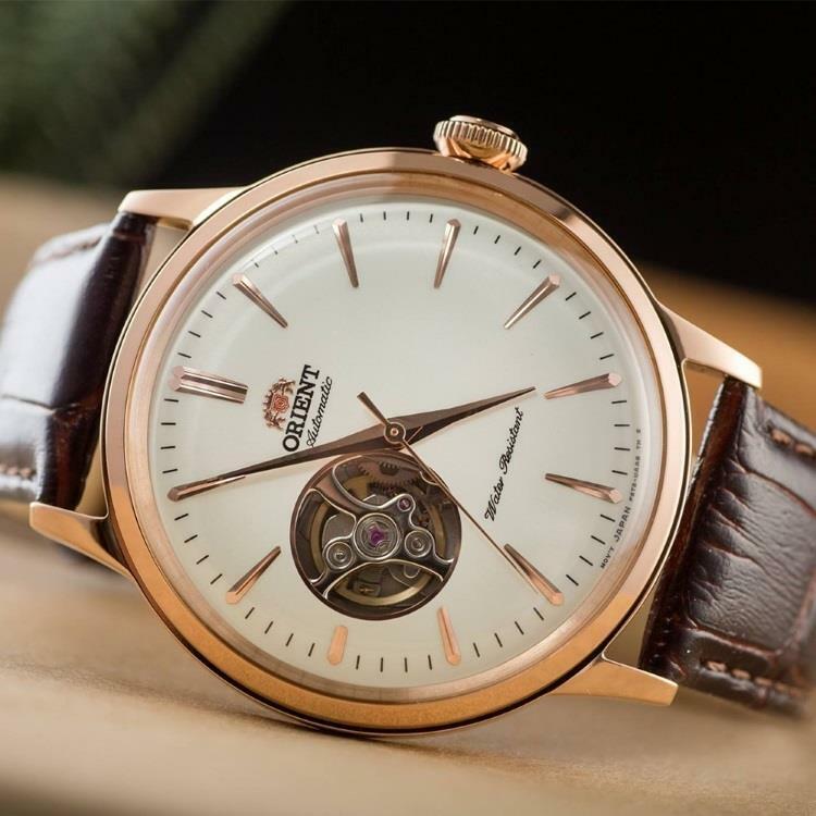 Orient Bambino 41mm Open Heart White Dial Leather Mens Automatic Watch RA-AG0001S10B