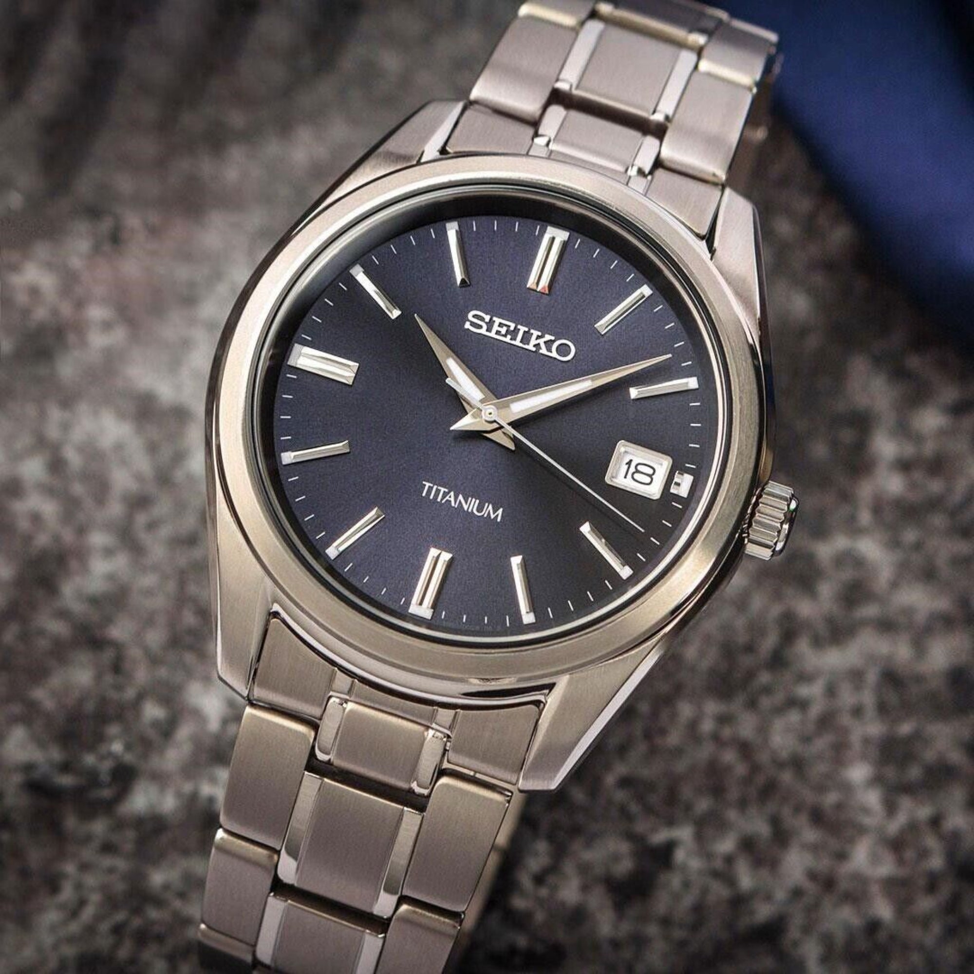Seiko Conceptual Quartz Blue Sunburst Dial Titanium Strap Men's Watch SUR373P1