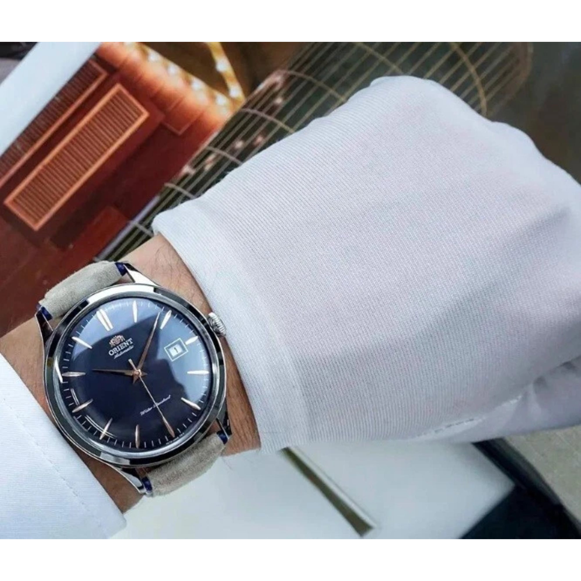 Orient Bambino Classic Vintage Style Automatic Navy Dial Leather Strap Men’s Dress Watch RA-AC0P02L30B
