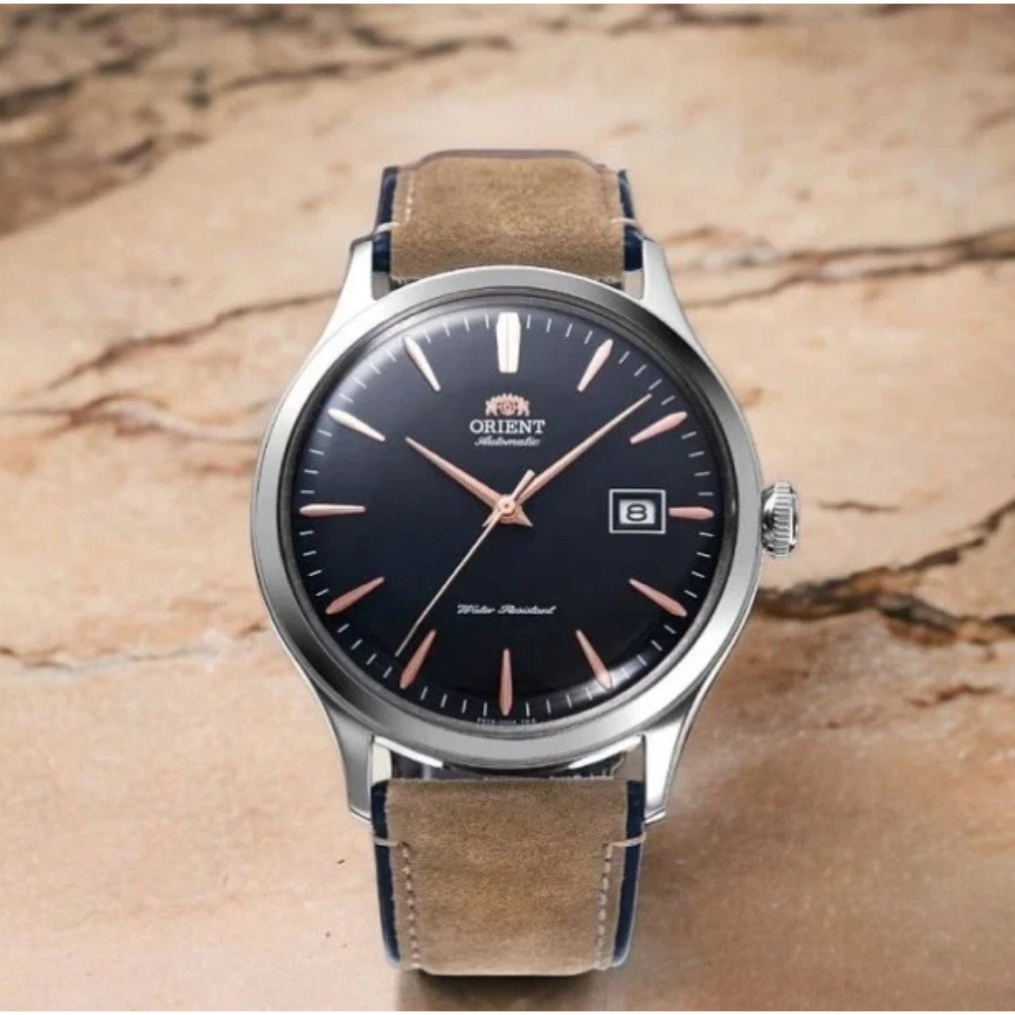 Orient Bambino Classic Vintage Style Automatic Navy Dial Leather Strap Men’s Dress Watch RA-AC0P02L30B