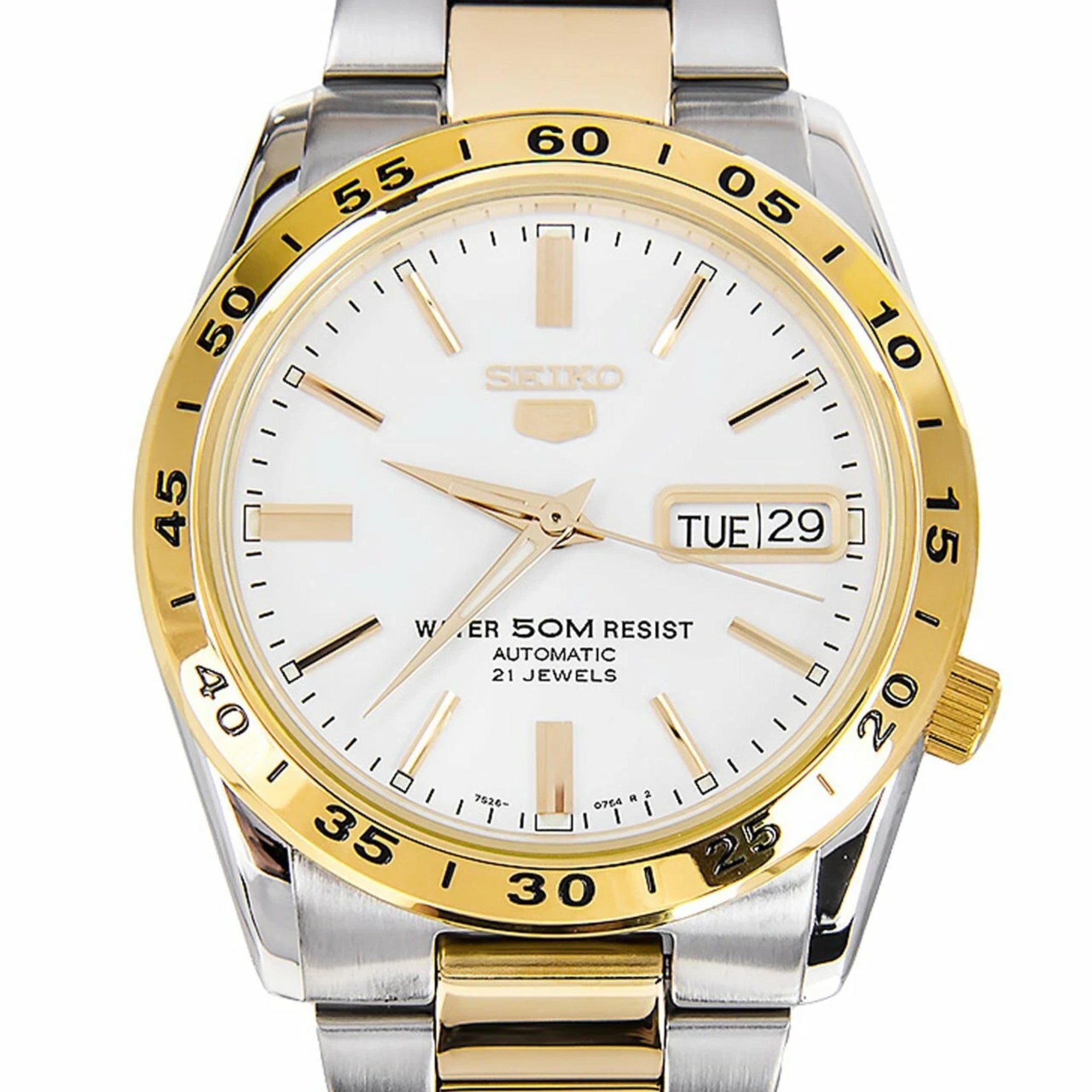 Seiko 5 Automatic White Dial Two Tone Gold/Silver Stainless Steel Men's Watch SNKE04K1