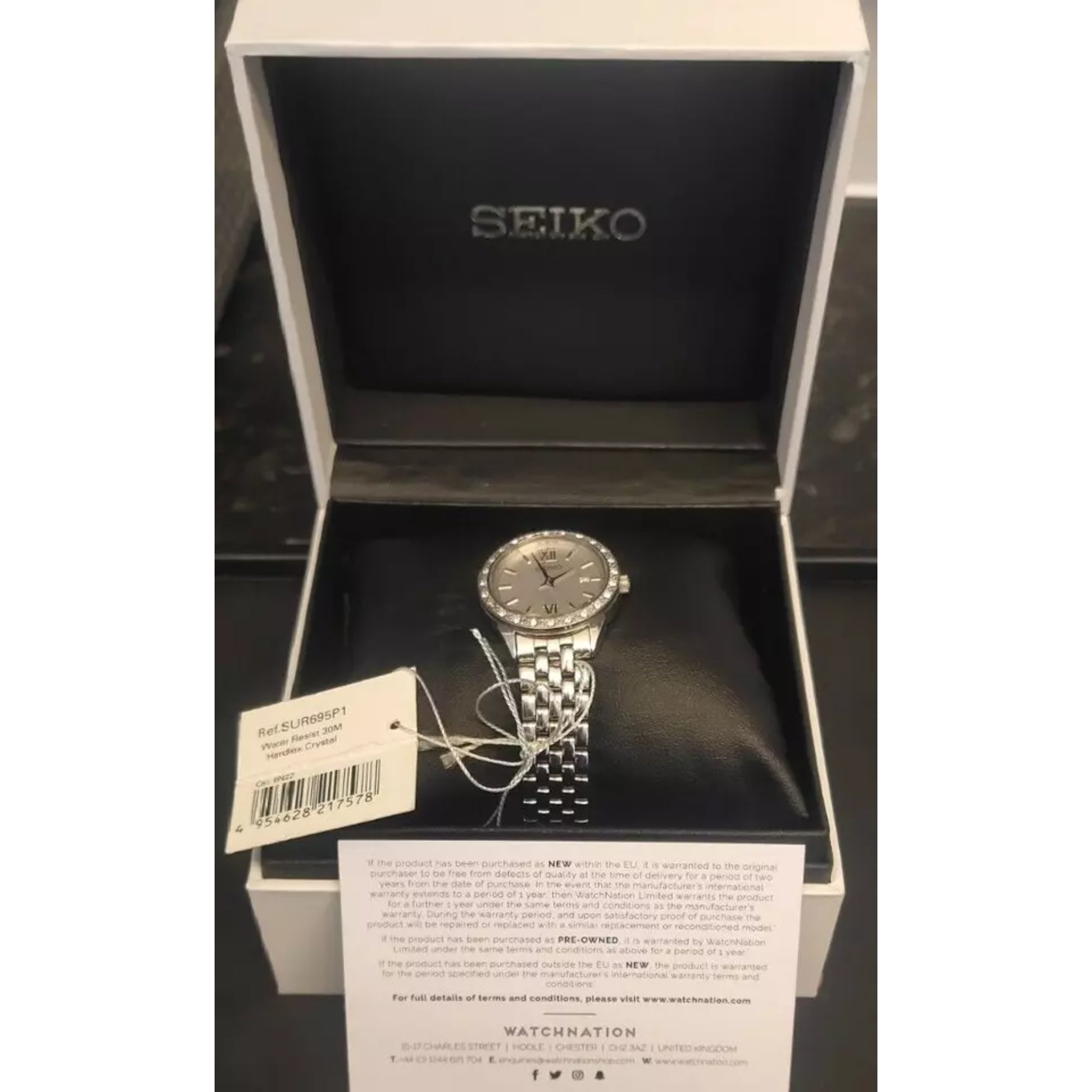 Seiko Ladies Dress Watch Silver Dial Steel Bracelet Jewelled Bezel SUR695P1