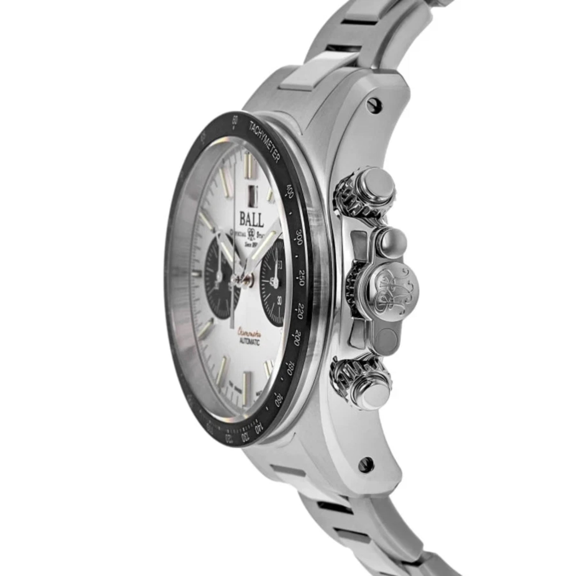 Ball Racer Chronograph Automatic White Dial Silver Stainless Steel Bracelet Men's Watch CM2198C-S1CJ-SL
