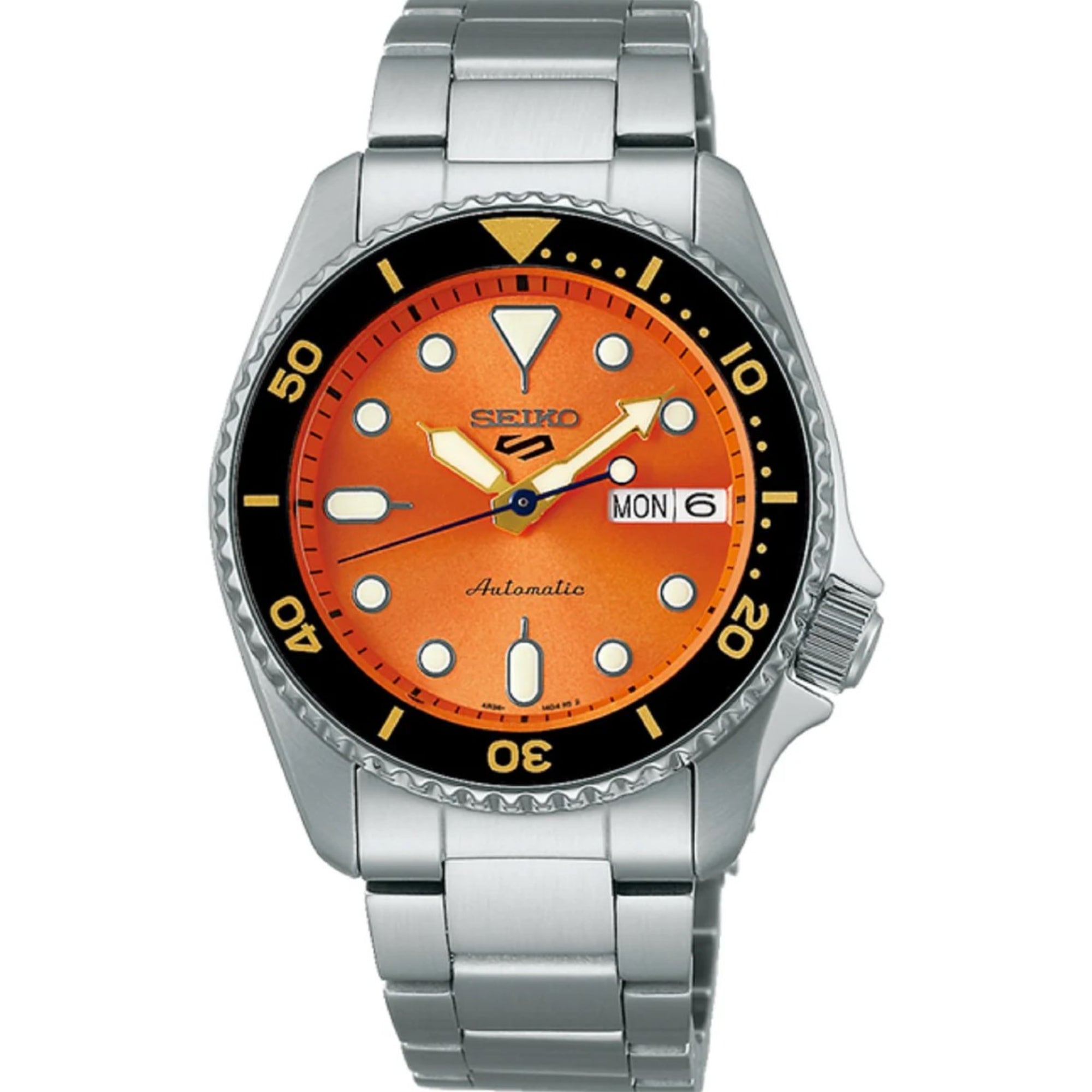 Seiko 5 Sports SKX "Midi" Reissue Orange Dial Steel Bracelet Watch SRPK35K1