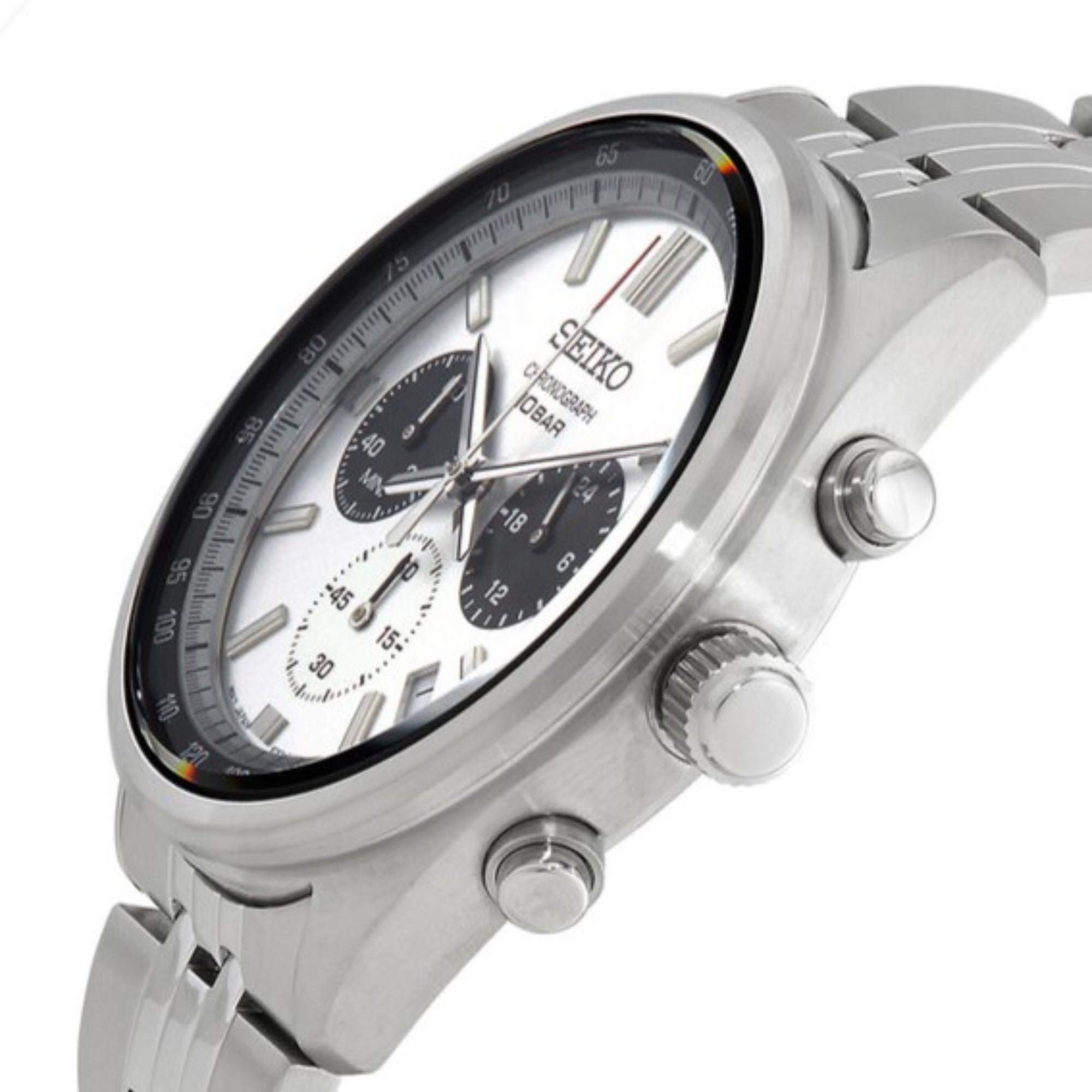 Seiko Conceptual Quartz Chronograph Panda Dial Steel Strap Men's Watch SSB425P1