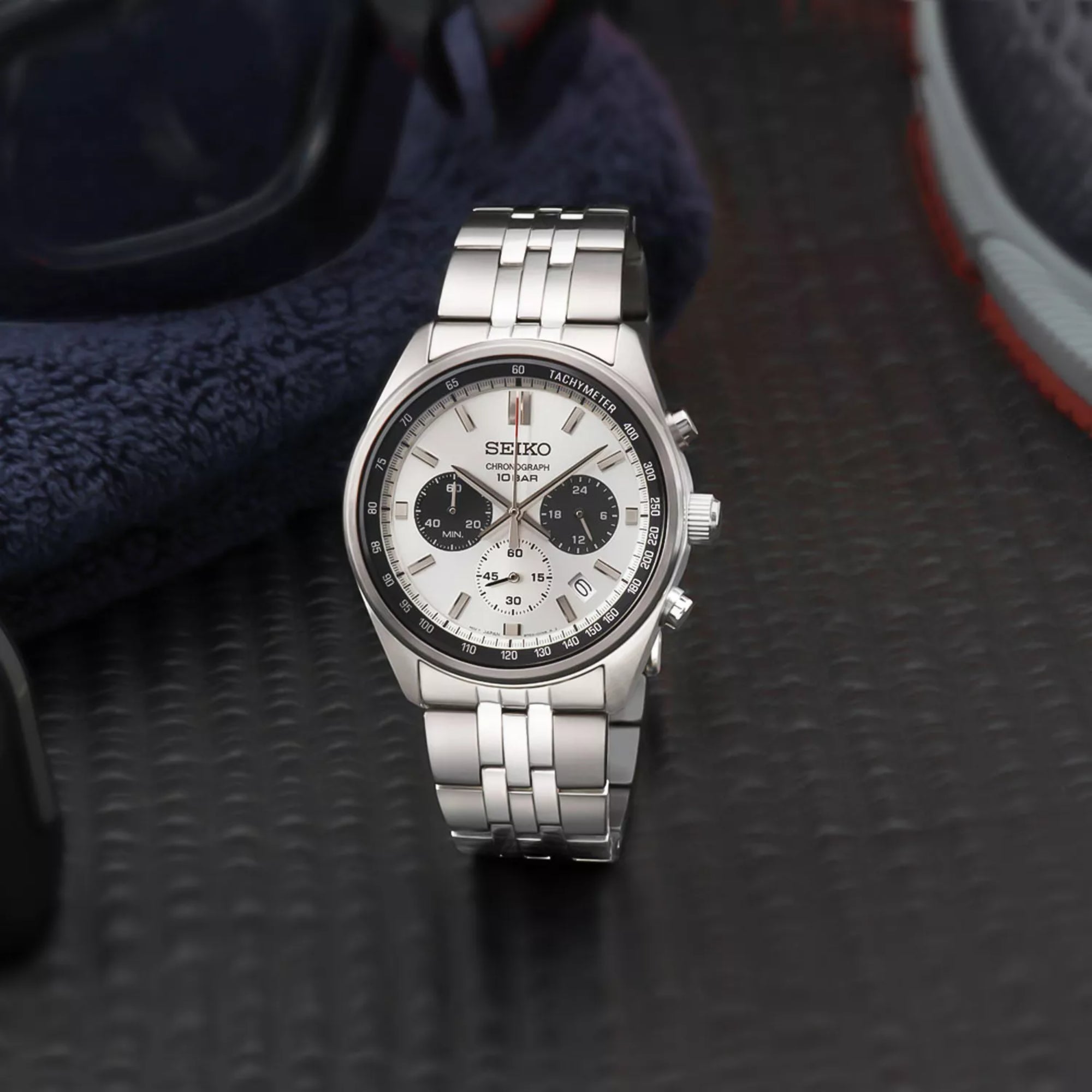 Seiko Conceptual Quartz Chronograph Panda Dial Steel Strap Men's Watch SSB425P1