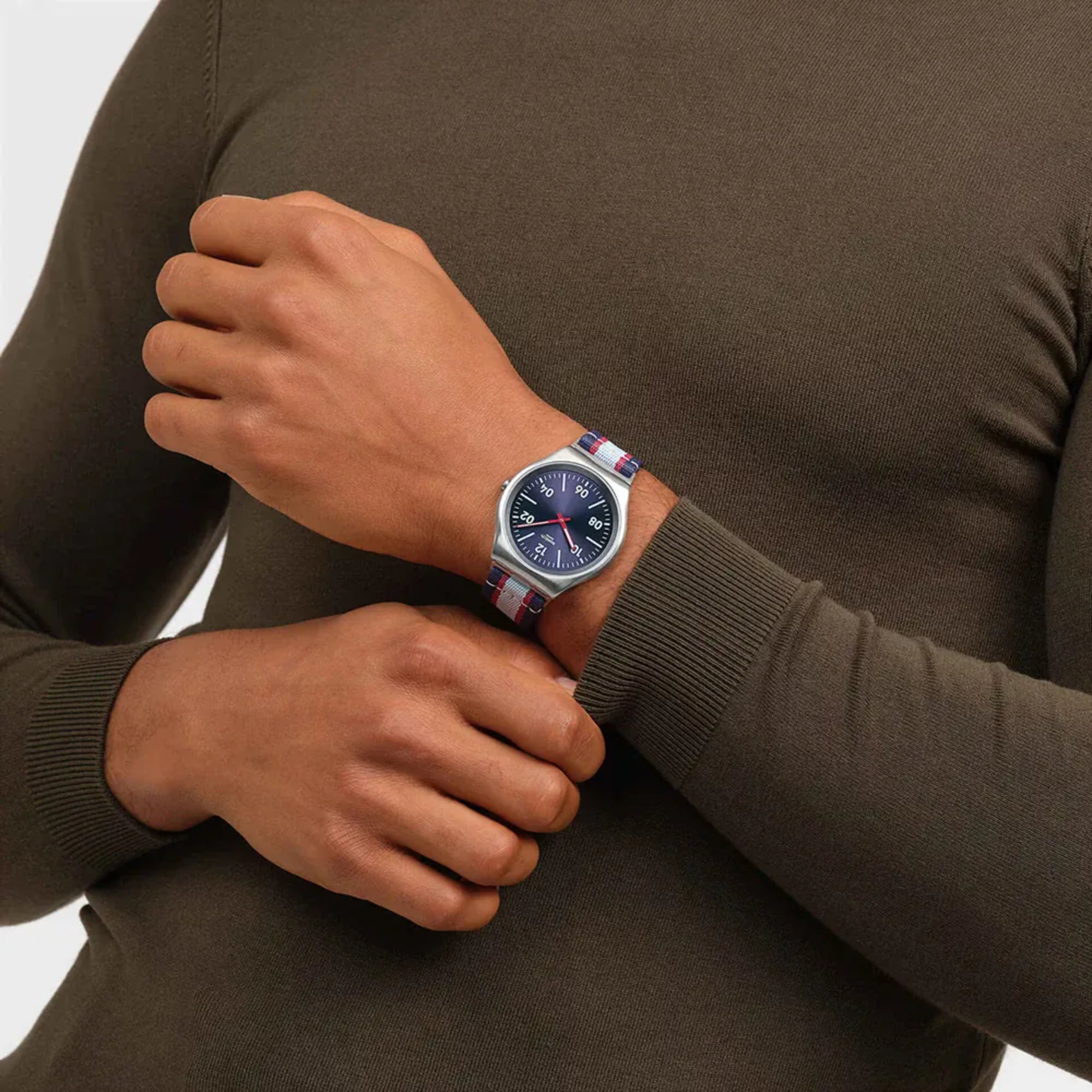 Swatch Skin Irony Beside The Sea Blue Dial Textile Strap Unisex Watch SS07S148