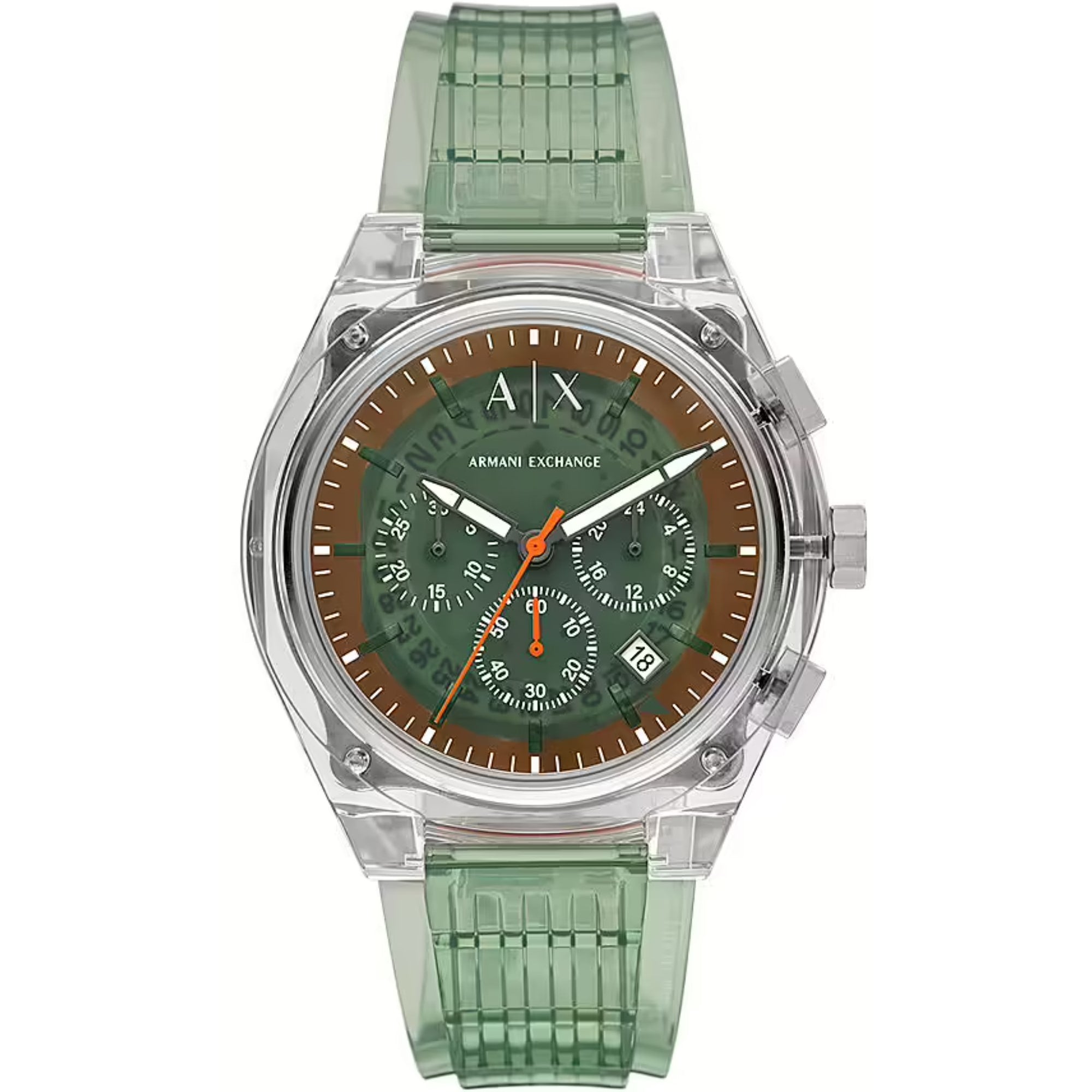 Armani Exchange Rafael Chronograph Quartz Green Dial Thermoplastic Polyurethane Strap Men's Watch AX4165