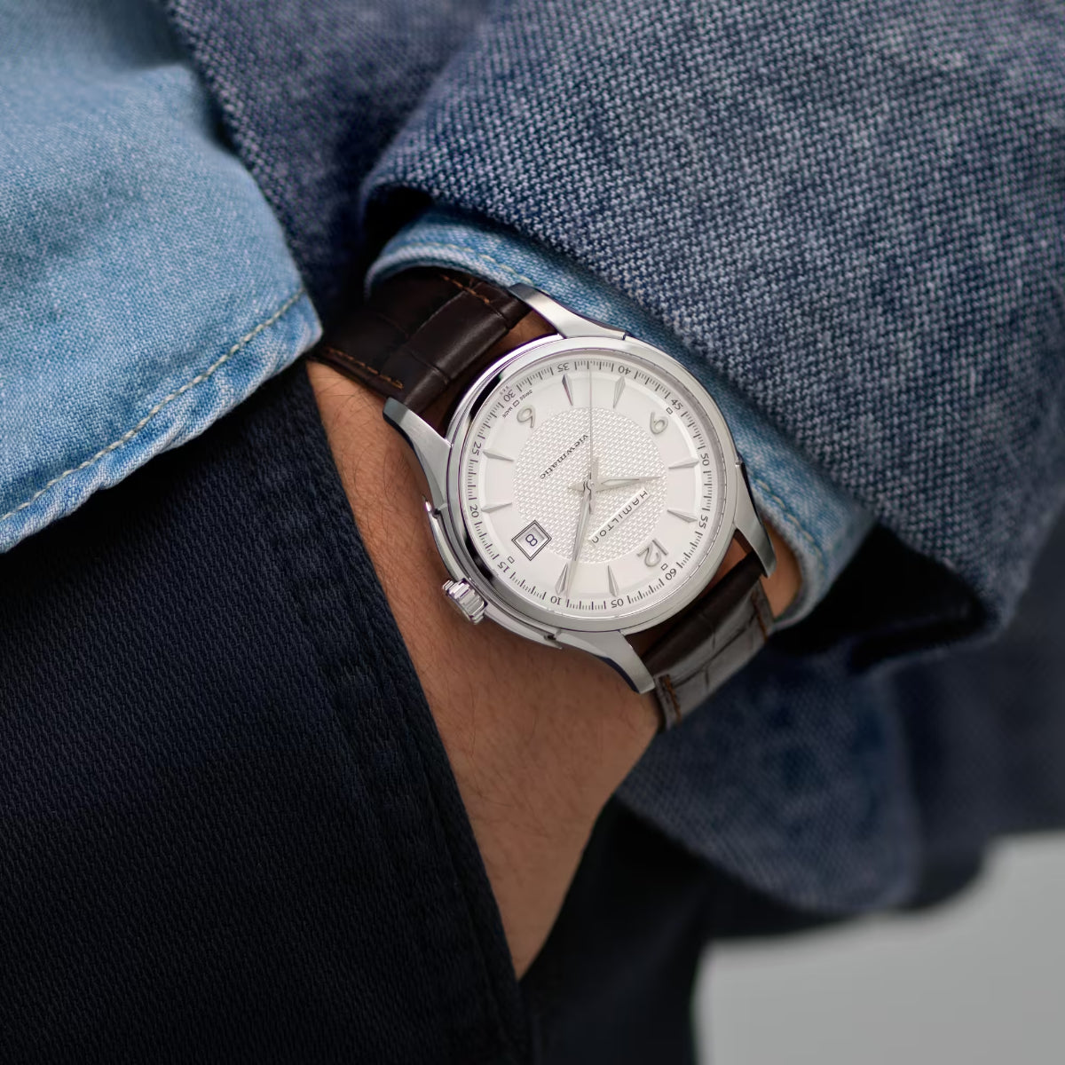 Hamilton Jazzmaster Viewmatic Automatic Silver Dial Brown Leather Strap Men's Watch H32515555