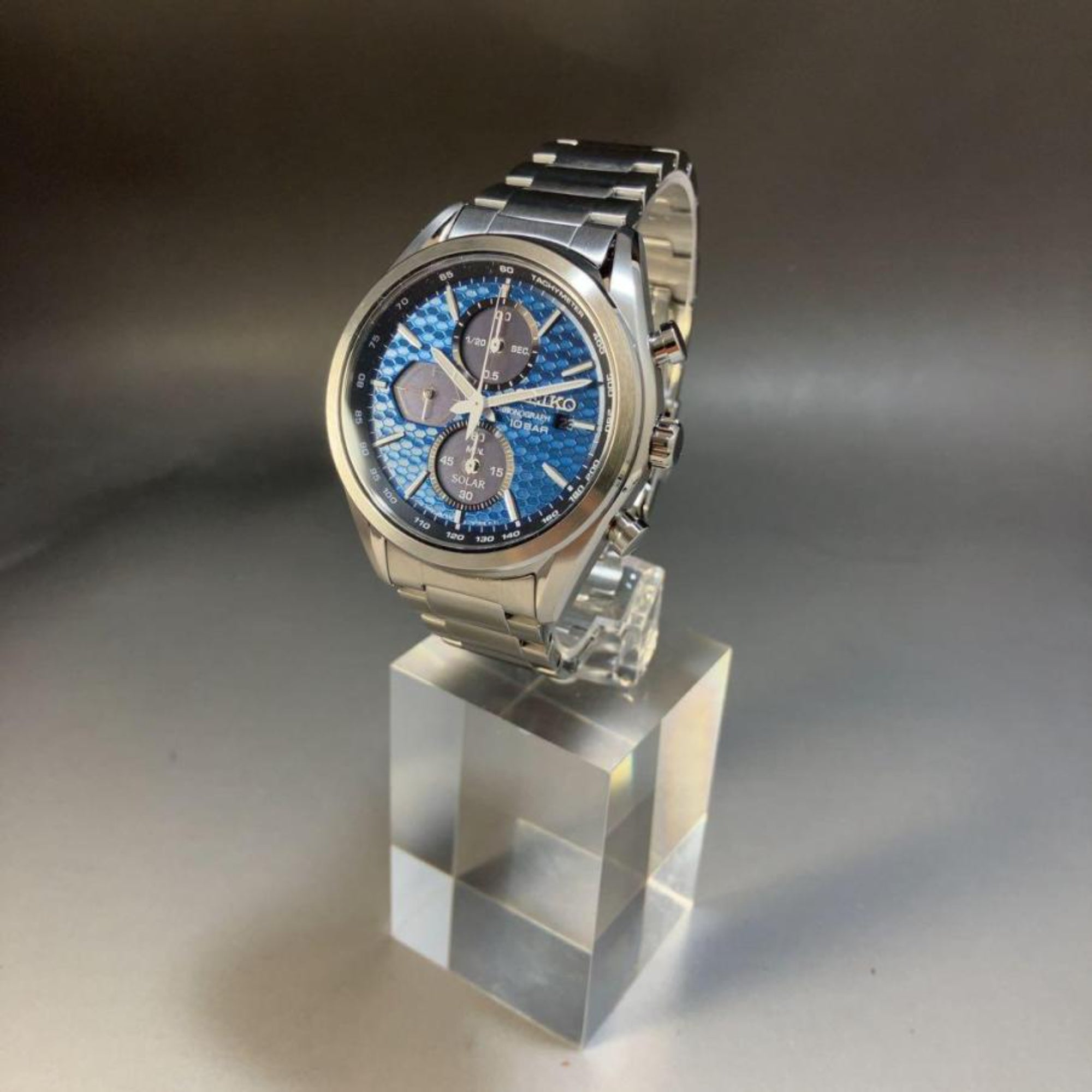 Seiko Conceptual Solar Quartz Blue Chronograph Dial Steel Bracelet Men's Watch SSC801P1