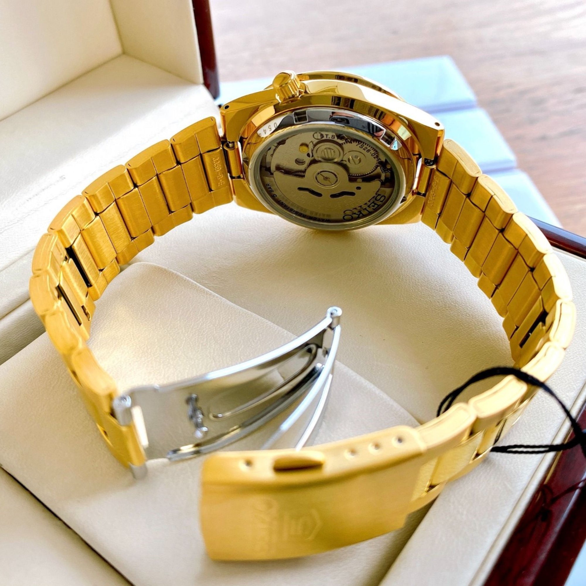 Seiko 5 Automatic Gold Dial Gold PVD Stainless Steel Bracelet Men's Watch SNKE06K1
