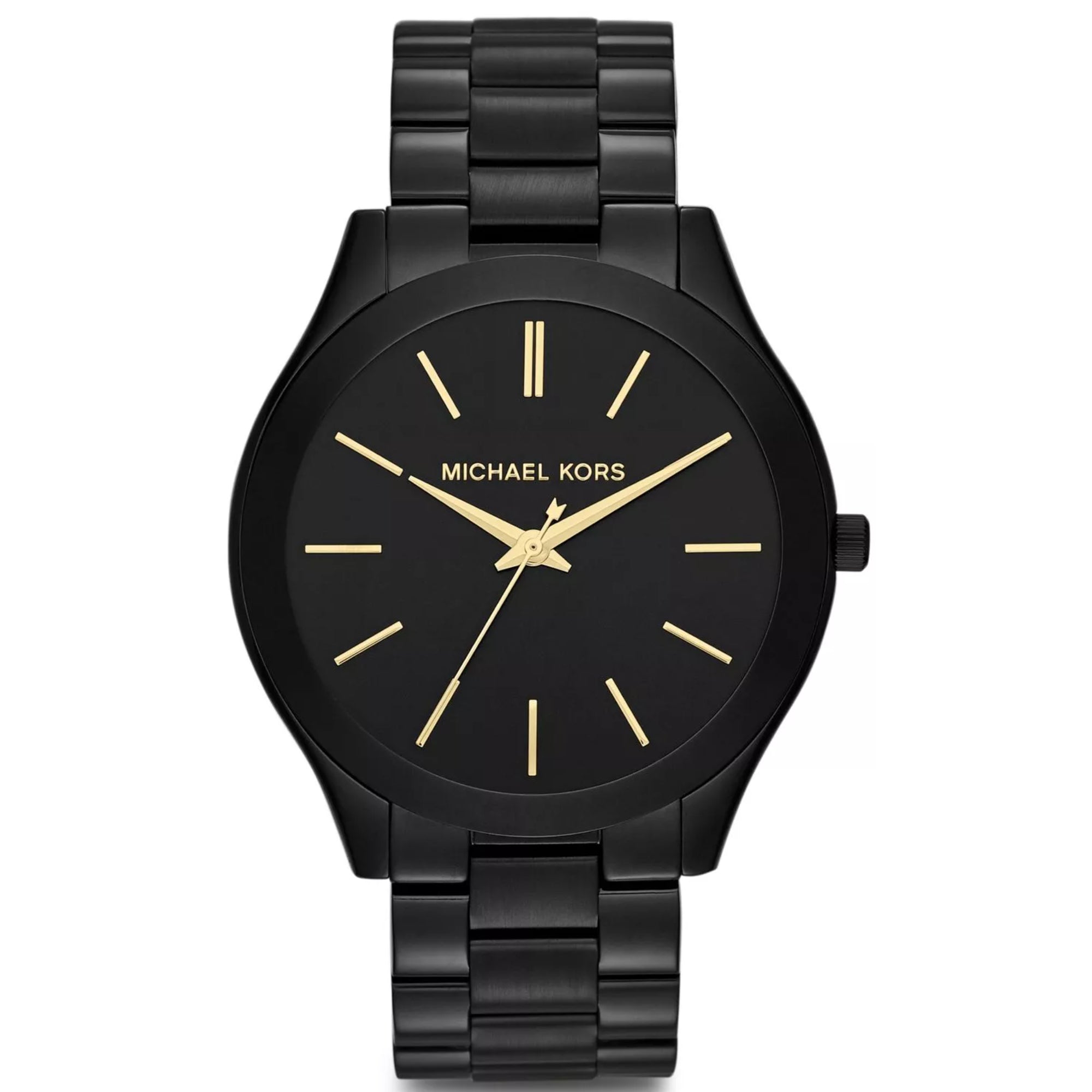 Michael Kors Slim Runway Black-Tone Stainless Steel Strap Black Dial Women’s Watch MK3221