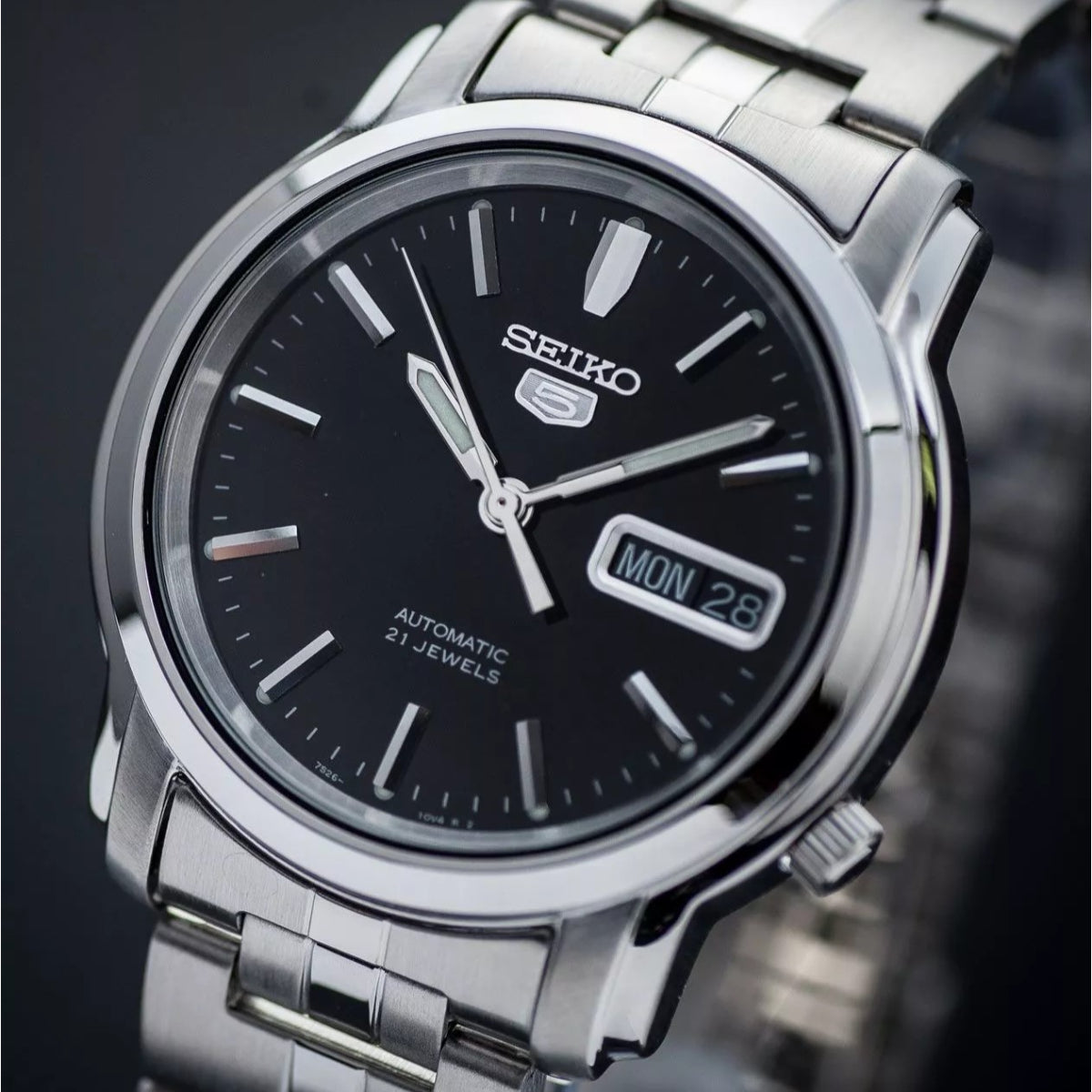 Seiko 5 Automatic Black Dial Steel Strap Men's Watch SNKK71K1