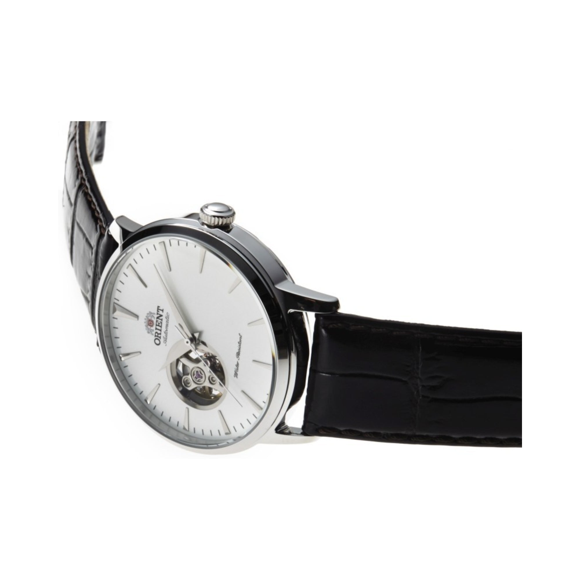 Orient Esteem II Contemporary Open Heart Automatic White Dial Leather Strap Men’s Watch TAG02005W0