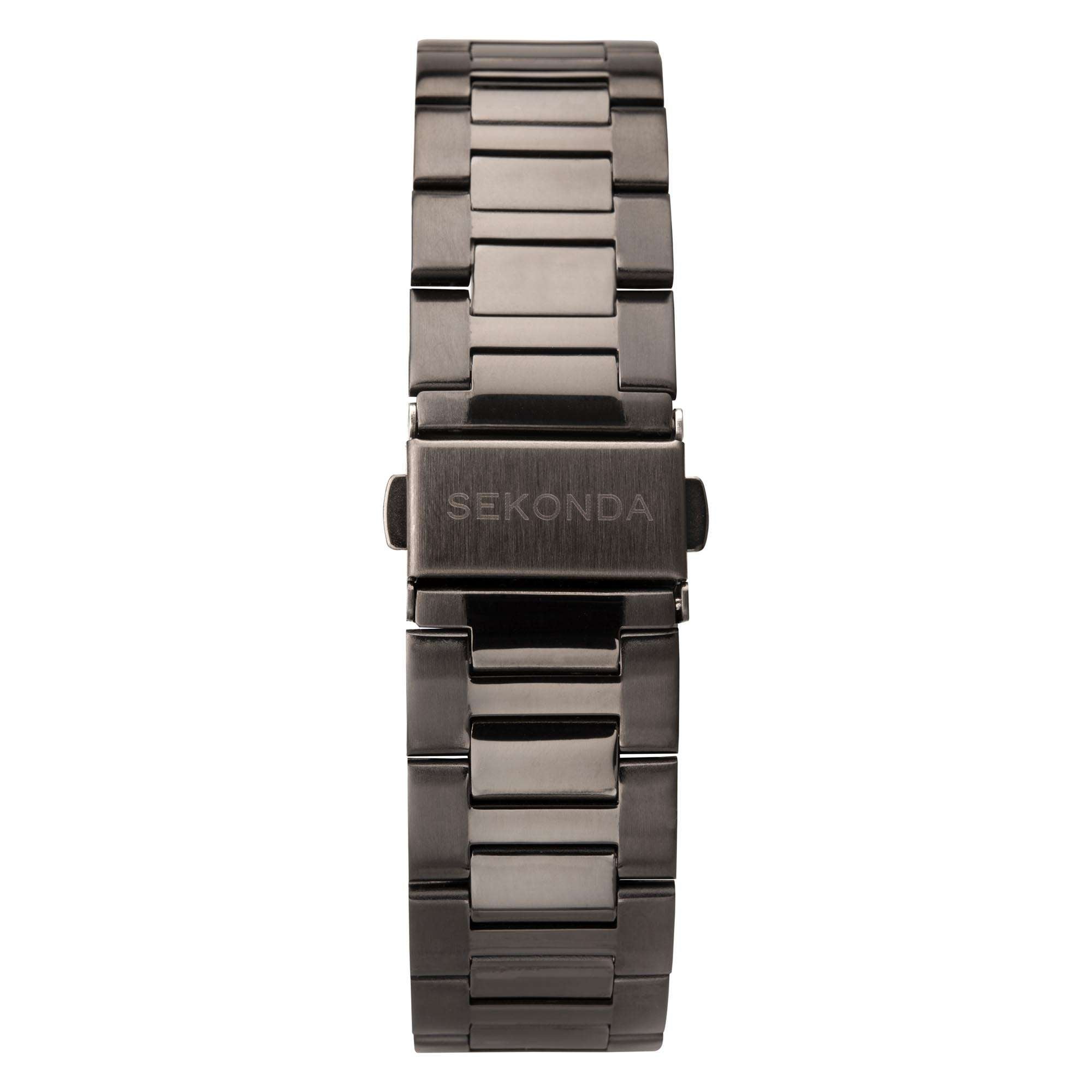 Sekonda Sports Quartz White Dial Gun Metal Grey IP Steel Bracelet Men's Watch 1987