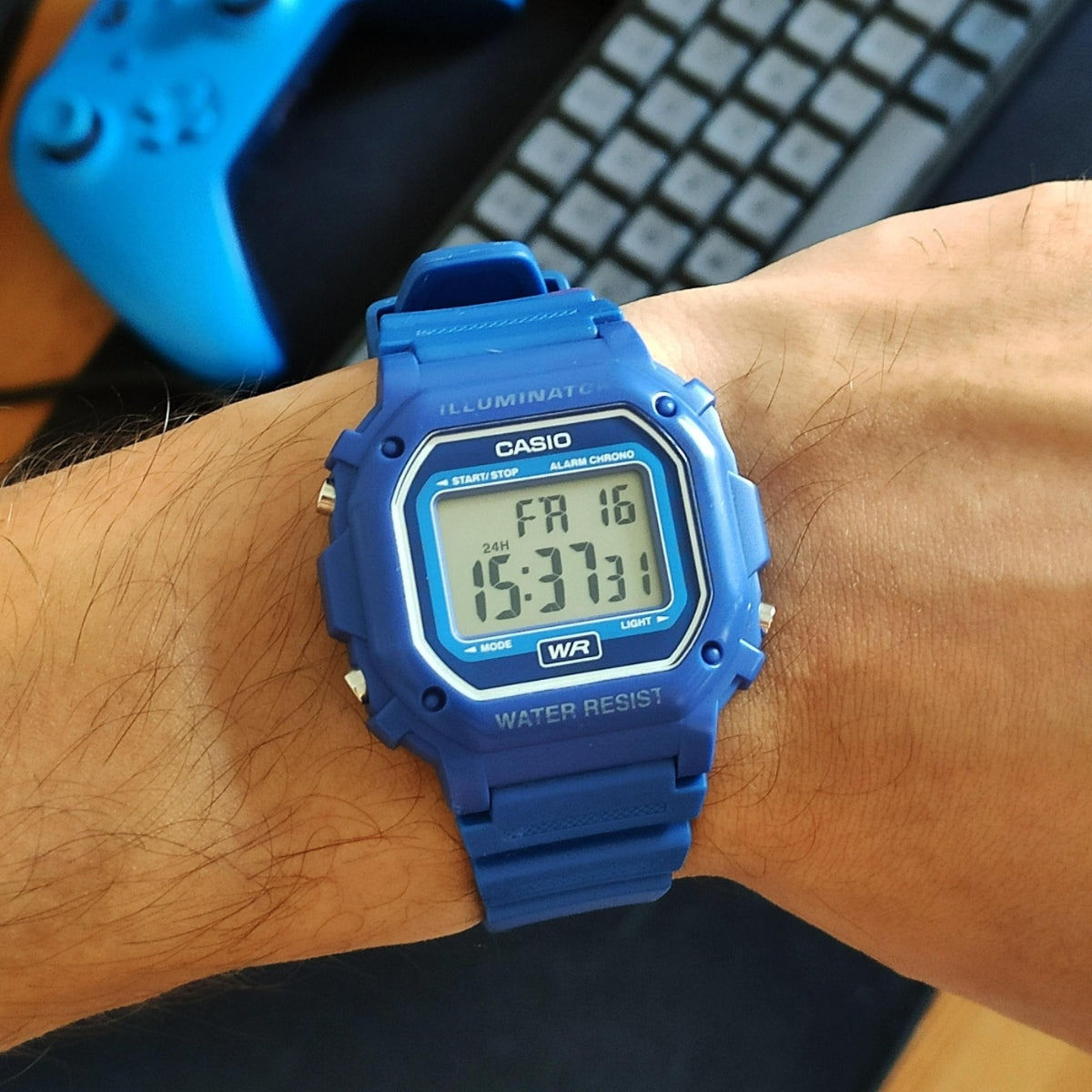 Casio Classic Blue Square Alarm Chronograph Watch F-108WH-2AEF