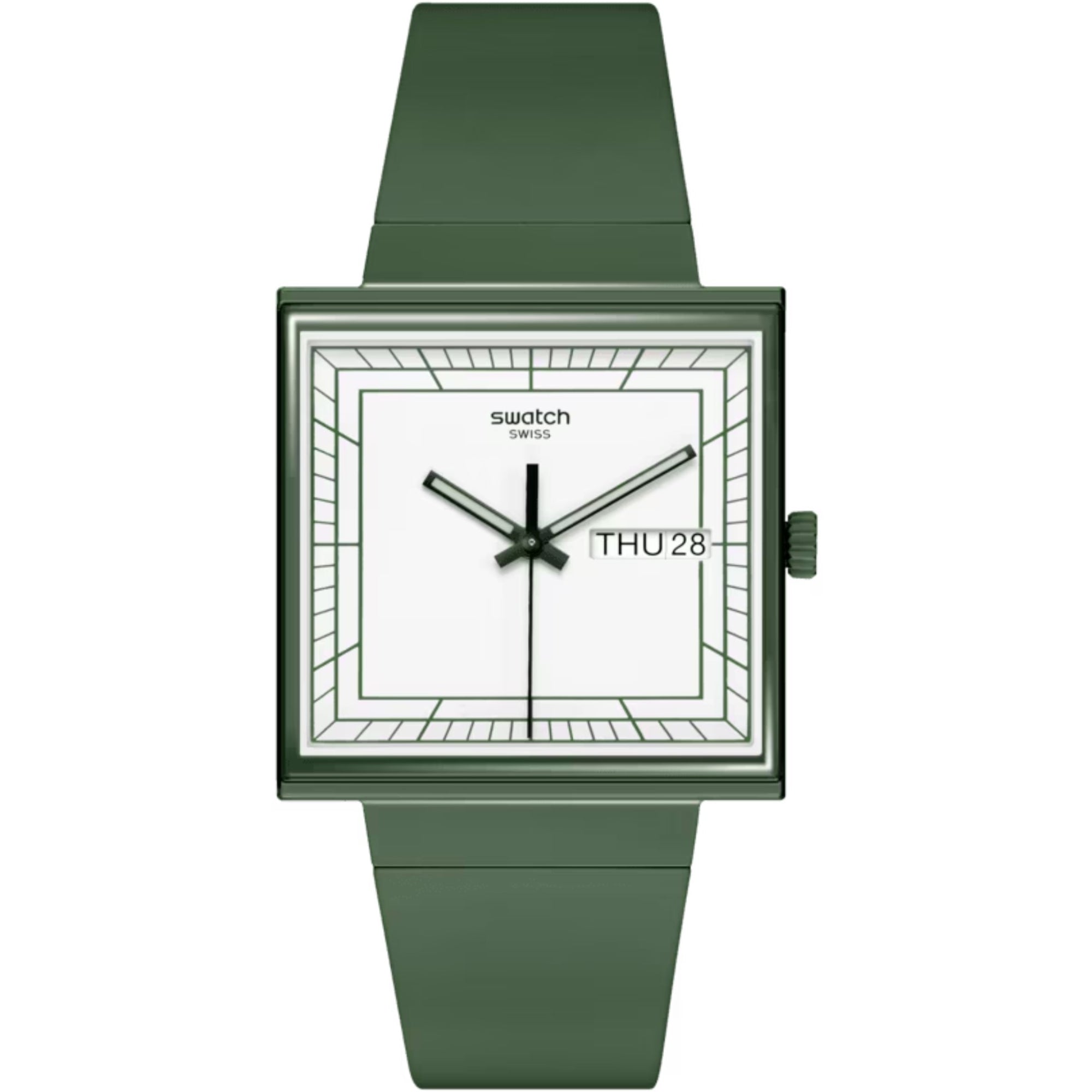 Swatch WHAT IF...GREEN? Square Bioceramic White Dial Unisex Watch SO34G700