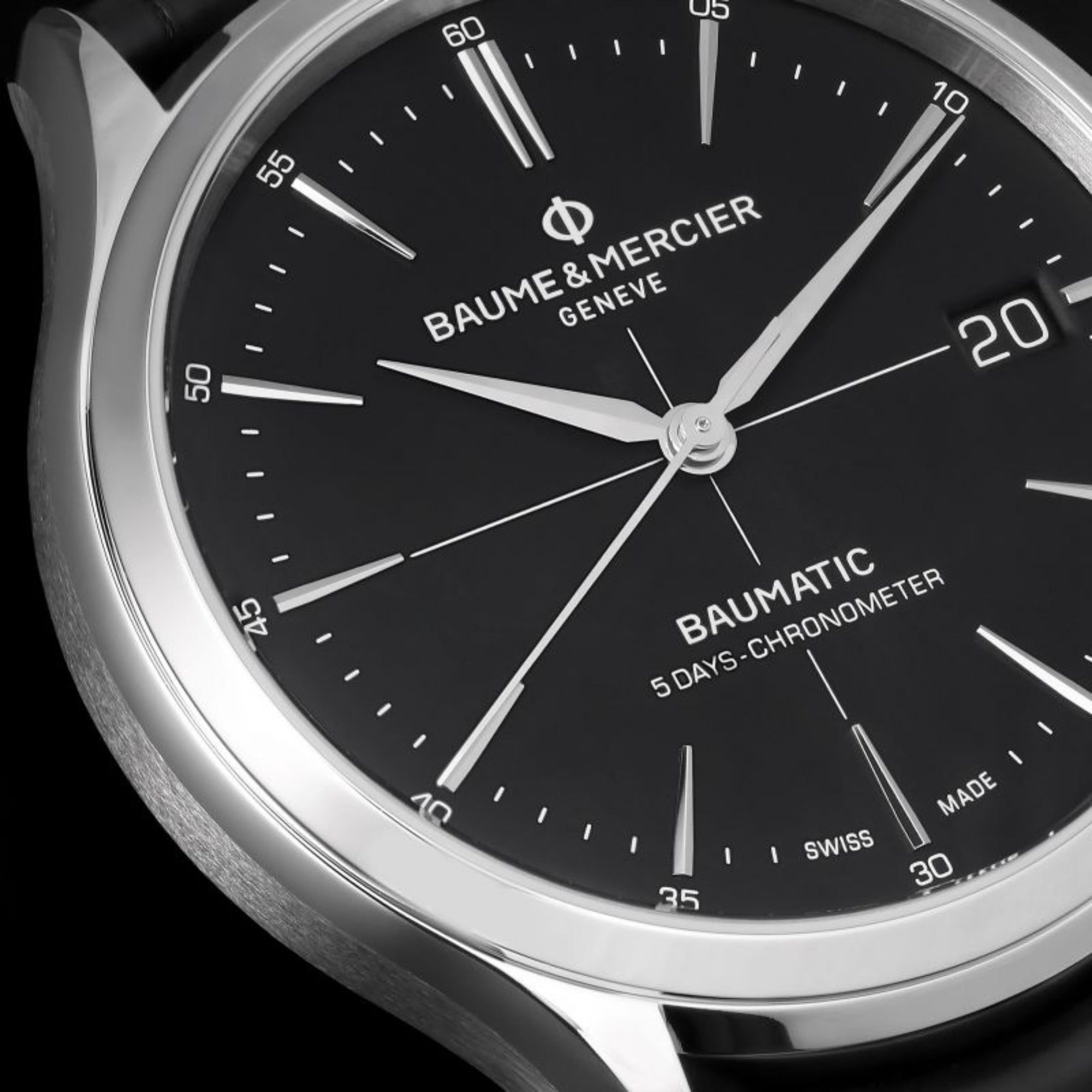 Baume & Mercier Clifton Baumatic Automatic Black Dial Black Leather Strap Men’s Watch BM0A10692