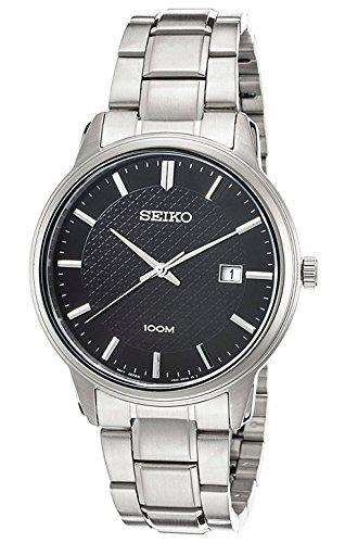 Seiko Stainless Steel Black Patterned Dial Men's Dress Watch