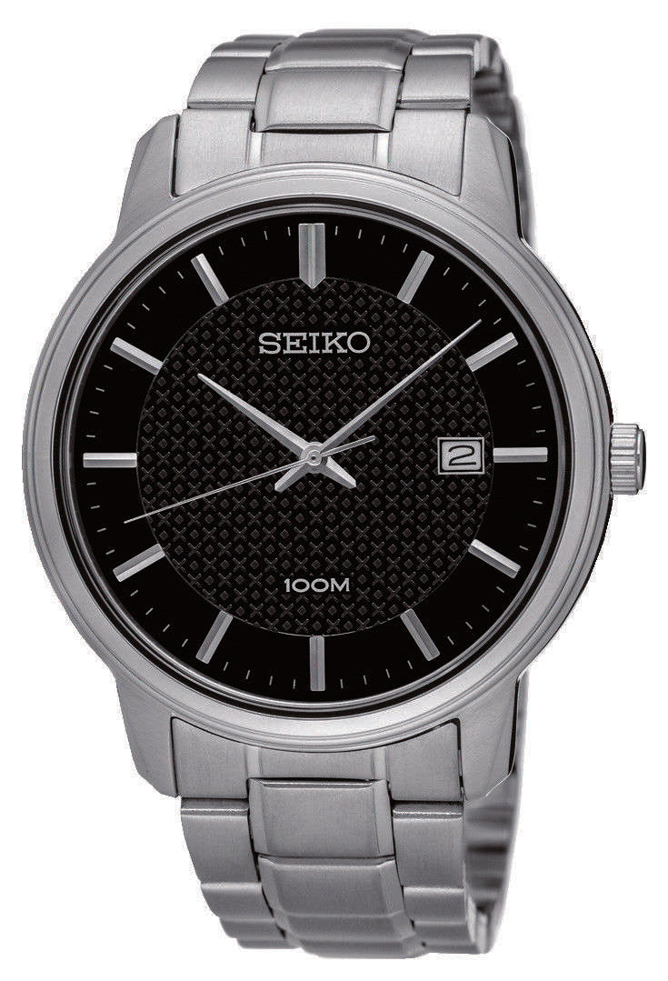 Seiko Stainless Steel Black Patterned Dial Men's Dress Watch