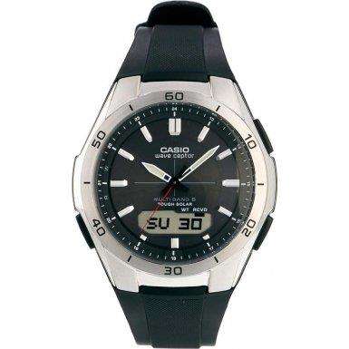 Casio Men's WVA-M640-1AER Quartz Solar Powered Radio Controlled Combi Watch with Black Analogue Digital Display and Black Resin Strap