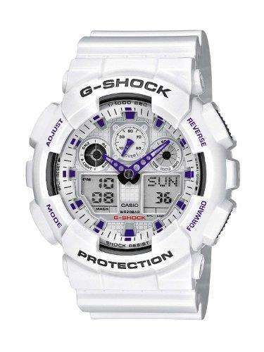 CASIO G-SHOCK Men's Quartz Watch with White Dial Analogue/Digital Display and White Resin Strap GA-100A-7AER