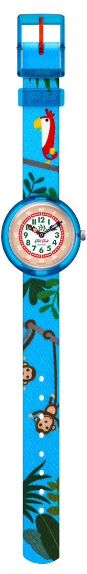 Flik Flak Amazoonia Blue Textile Strap Green Plastic Case Kids' Boys Monkey Watch FBPN112 32mm