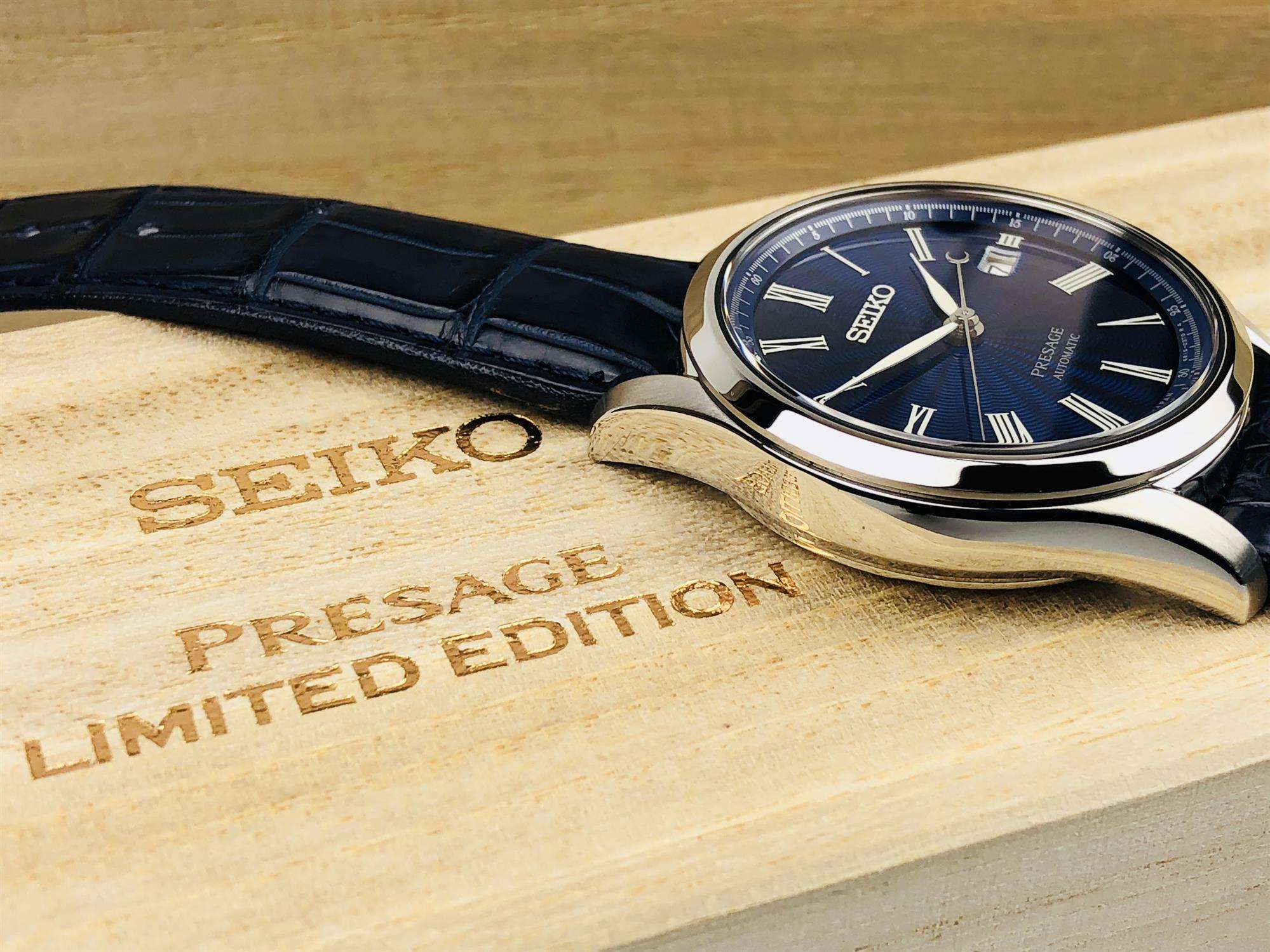 Seiko Presage The Shippo Enamel Silver Steel Case Blue Crocodile Leather Strap Limited Edition Automatic Blue Dial Men’s Watch SPB075J1
