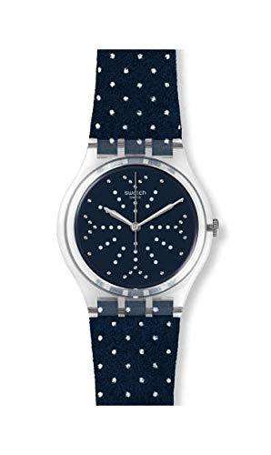 Swatch Deep Wonder Flocon Textile Strap Transparent Case Blue Dial Watch GE262