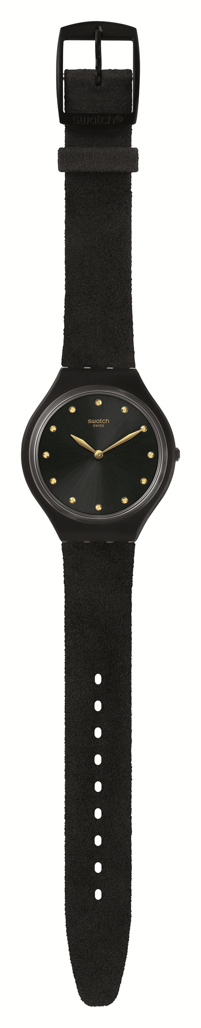 Swatch Skinora Case Black Leather Strap Black Dial Ladies Watch SVOB107