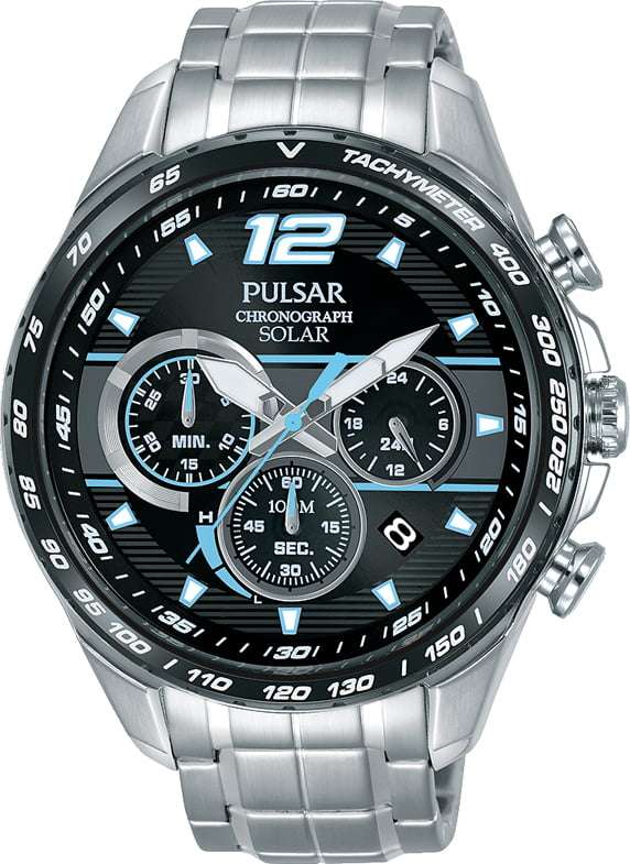 Pulsar Black Stainless Steel Case Silver Stainless Steel Strap Black Dial Men's Watch pz5031x1