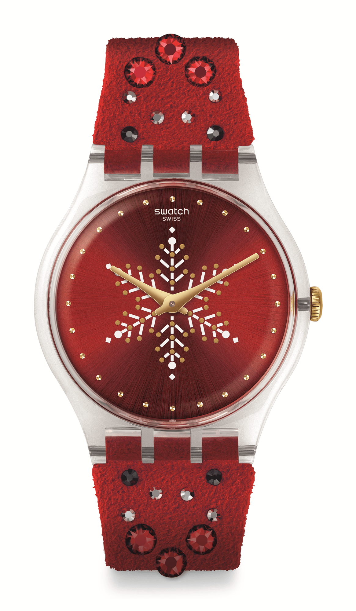Swatch Christmas Limited Edition Plastic Case Red Fabric Strap Red Dial Unisex Watch SUOZ287S
