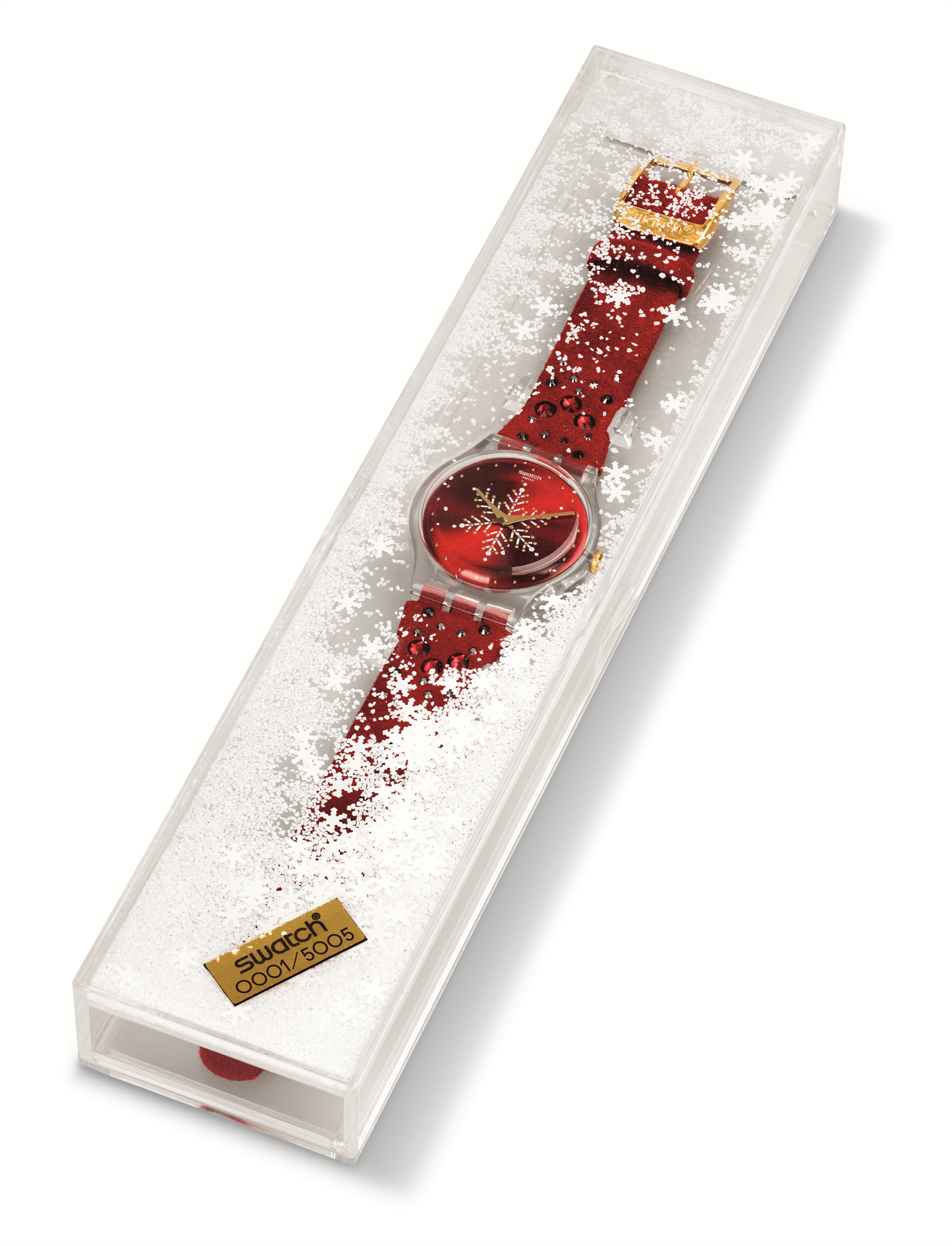 Swatch Christmas Limited Edition Plastic Case Red Fabric Strap Red Dial Unisex Watch SUOZ287S