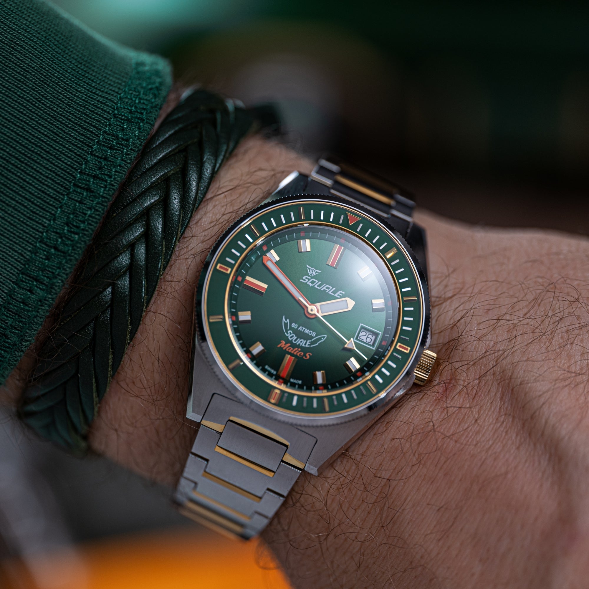 Squale Matic S 39.5mm Green Dial Steel Mens Automatic Watch MATICGGRGR.SSBI