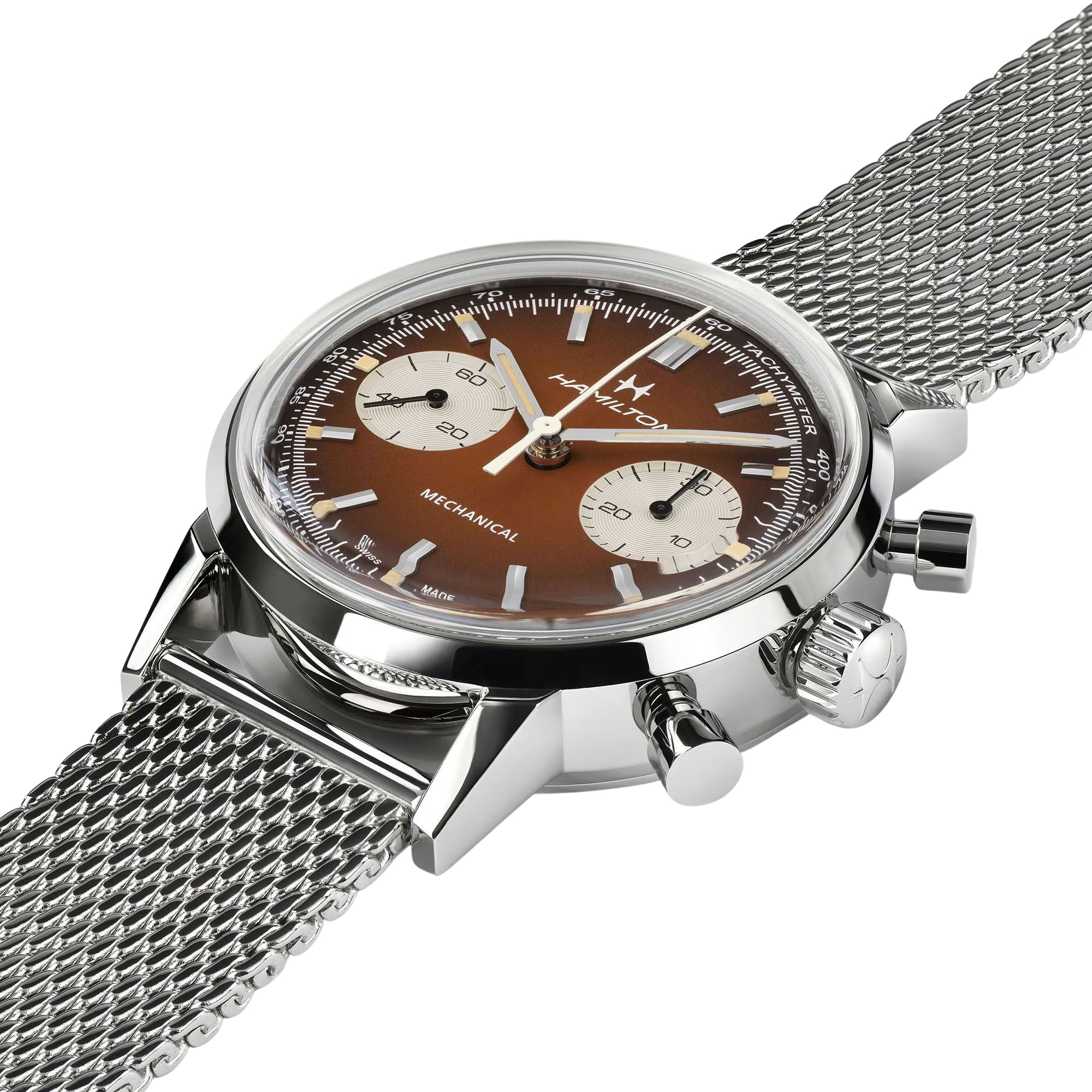 Hamilton American Classic 40mm Chronograph Brown Dial Leather Mens Mechanical Watch H38429591