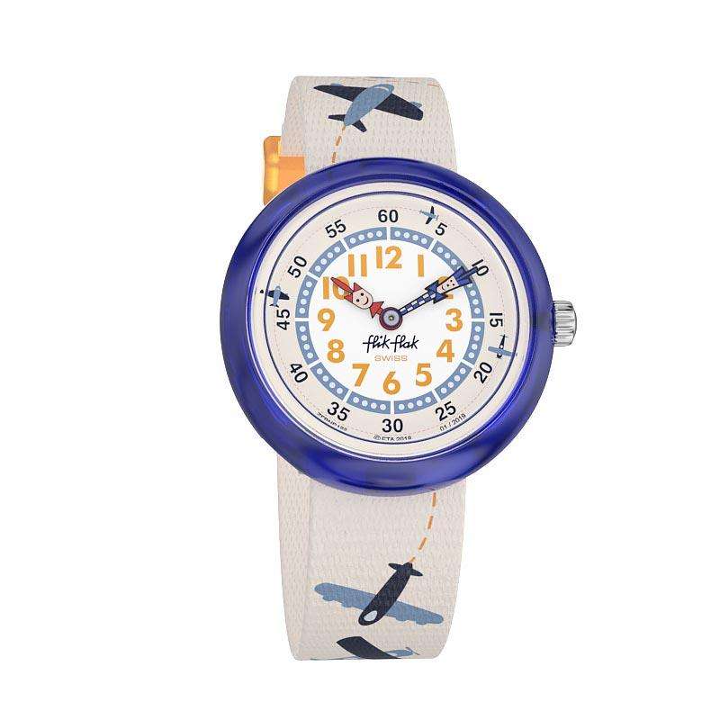 Flik Flak Loopiloop Brown Airplane Printed Strap Kid's Watch FBNP122