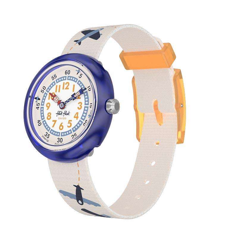 Flik Flak Loopiloop Brown Airplane Printed Strap Kid's Watch FBNP122