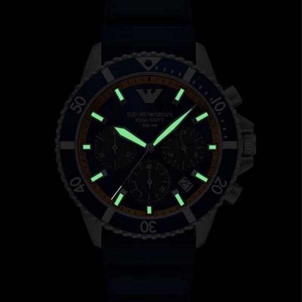 Emporio Armani World Explorer Solar Chronograph Blue Dial Silicone Strap Men's Watch AR11696
