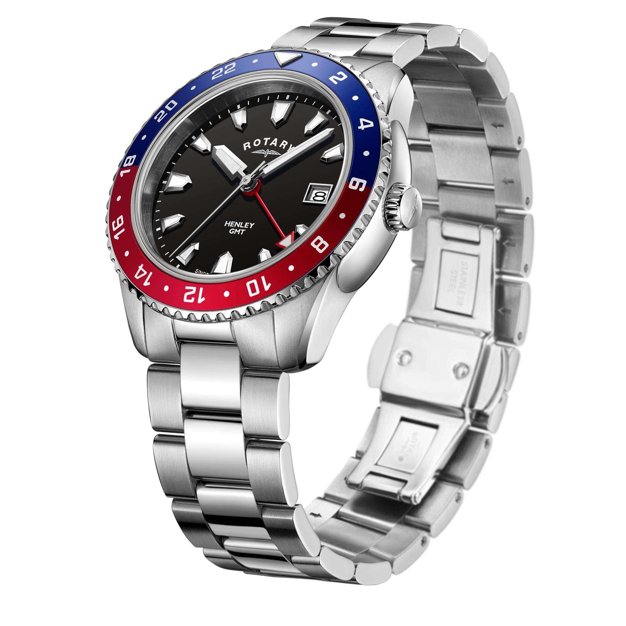 Rotary GMT Henley Stainless Steel 'Pepsi Dial' Men's Watch GB05108/30