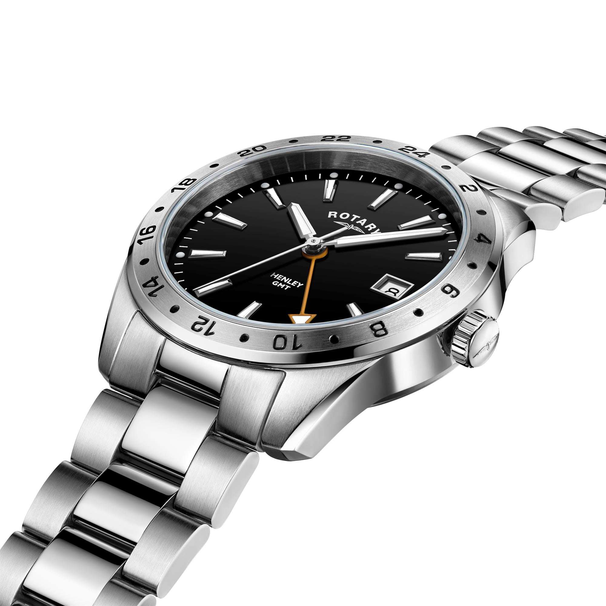 Rotary GMT Henley Stainless Steel Black Dial Men's Watch GB05295/04