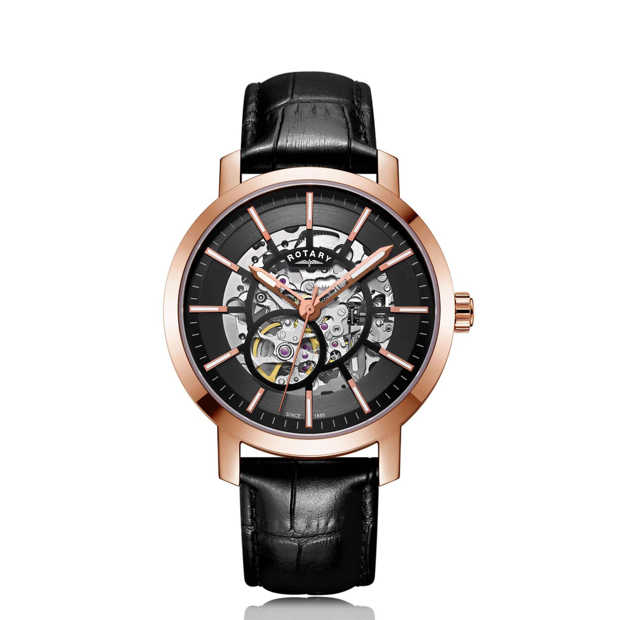 Rotary Greenwich G2 Skeleton Dial Rose Gold Steel Men's Watch GS05354/04