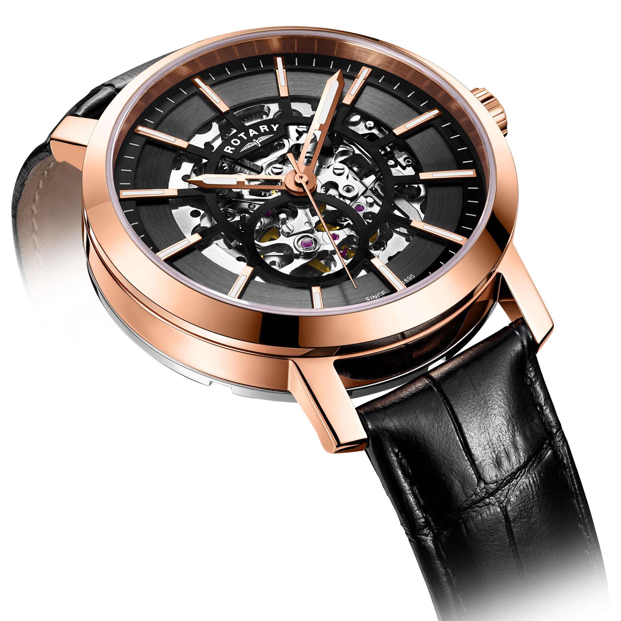 Rotary Greenwich G2 Skeleton Dial Rose Gold Steel Men's Watch GS05354/04
